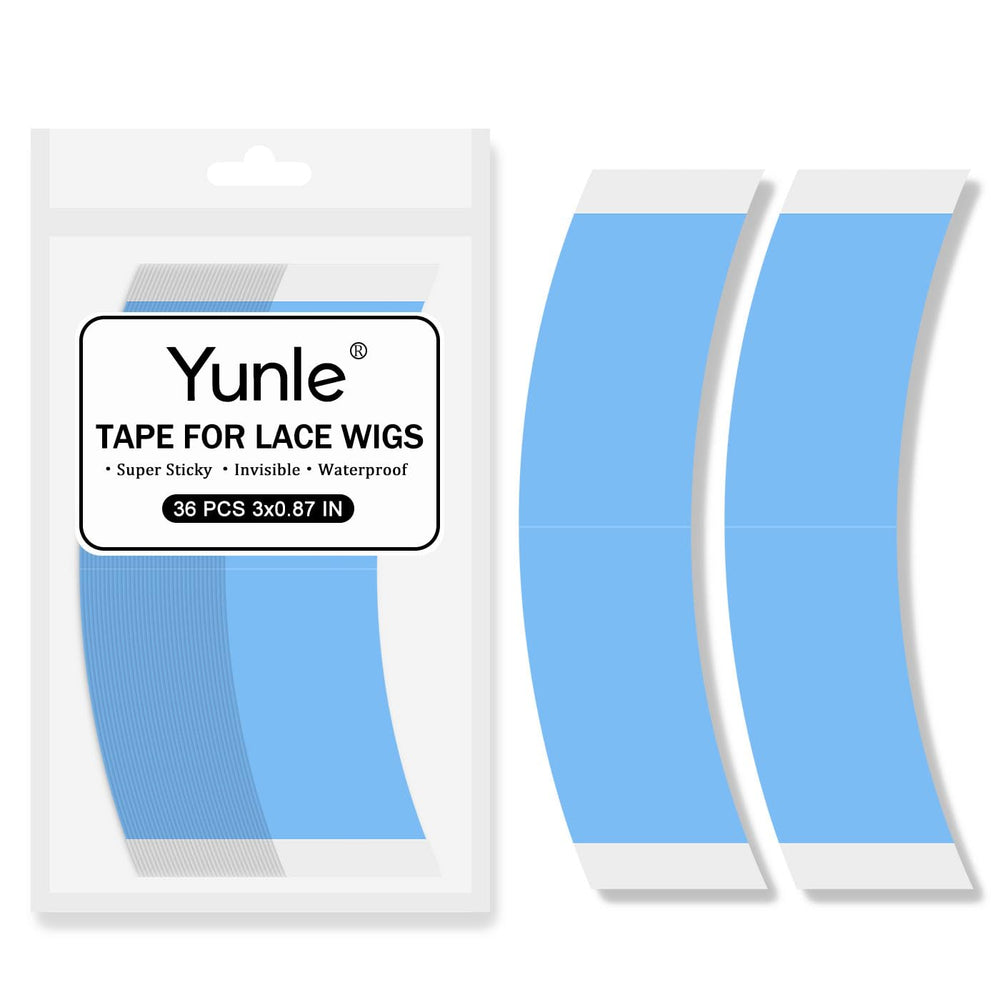 Yunle blue c-shape wig tape provides secure hold for lace front wigs.