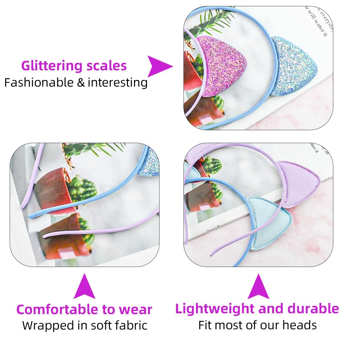 Yuntop glitter cat ears headband complements party outfits and daily wear.