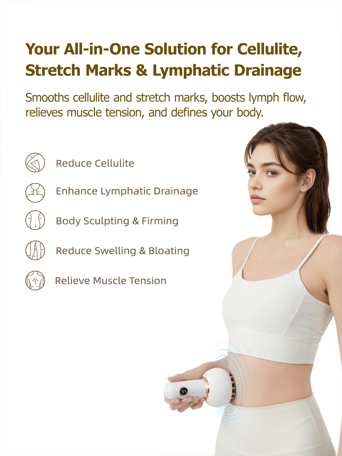 Yuonry Lymphatic Drainage Massager side view highlighting portable wireless design.