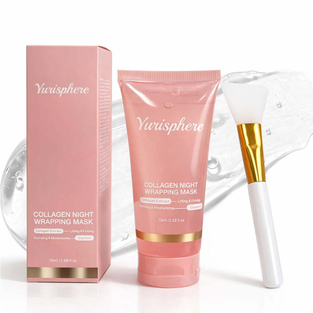 Yurisphere Collagen Overnight Peel Mask bottle, premium packaging for overnight hydration.