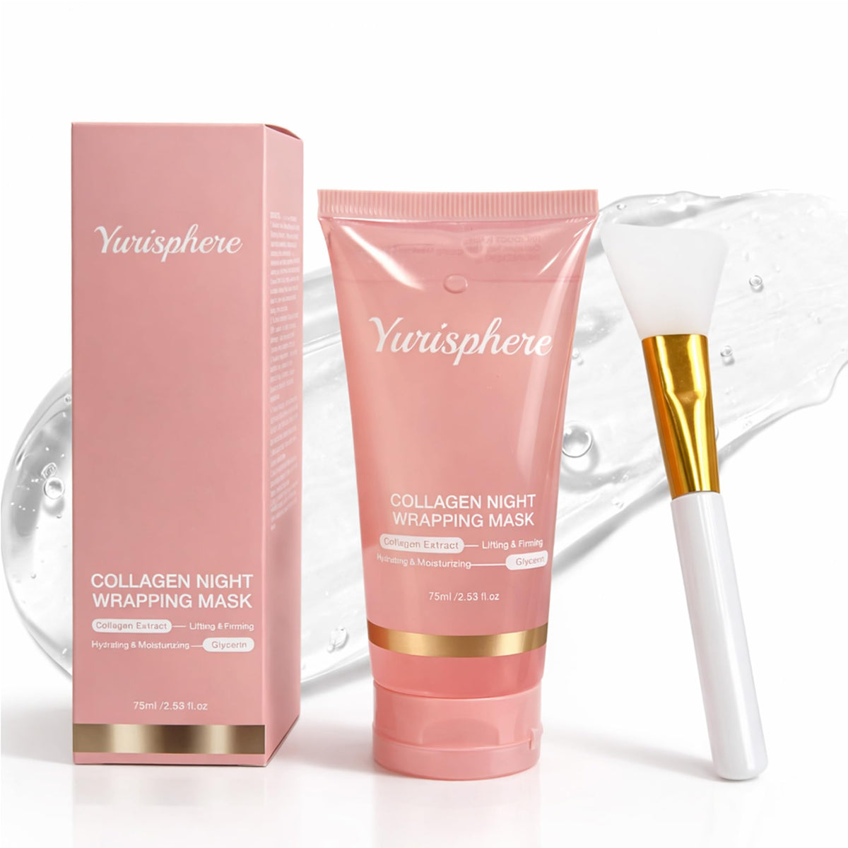 Yurisphere Collagen Overnight Peel Mask bottle, premium packaging for overnight hydration.