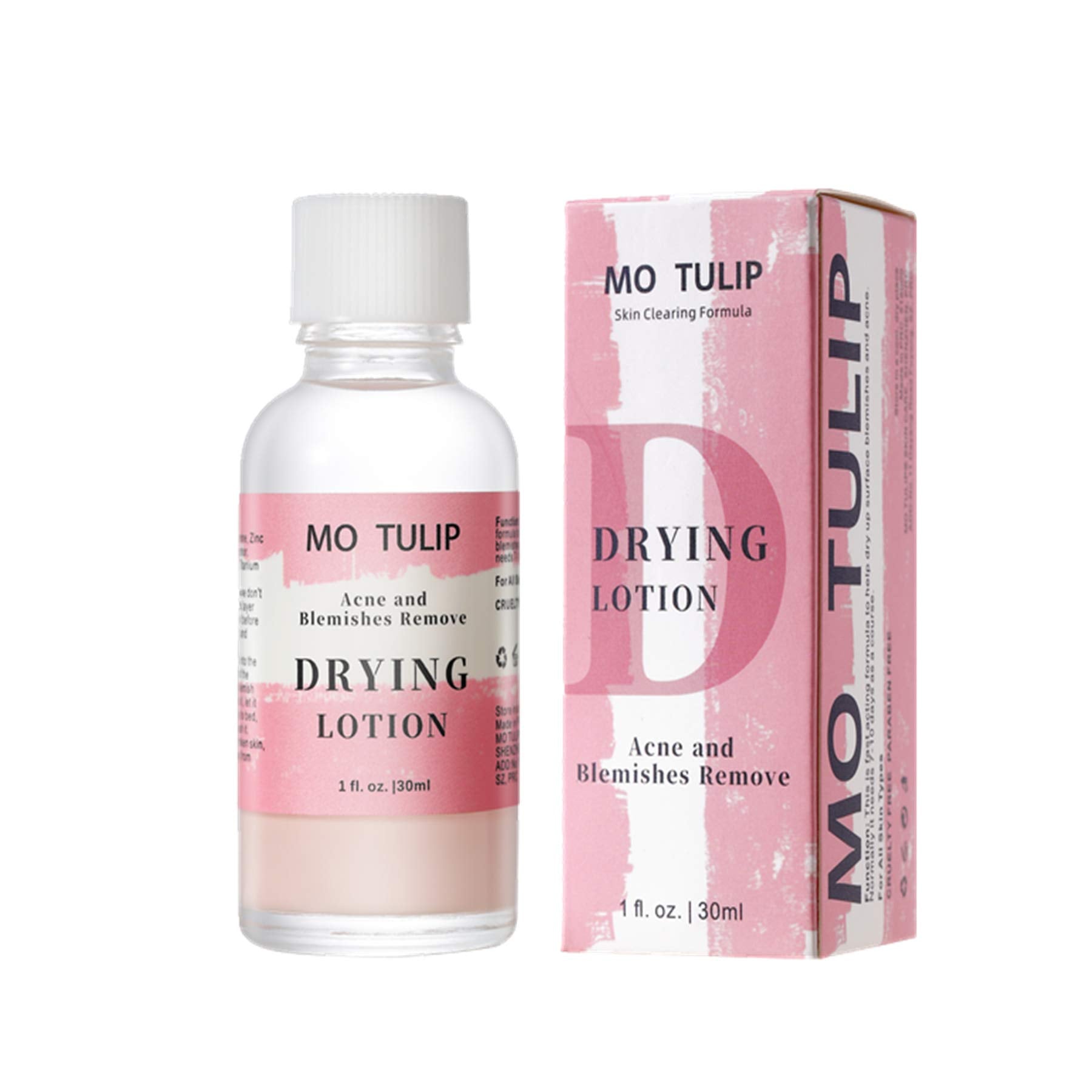 YUZAMOOR MO TULIP acne drying lotion bottle ready for overnight spot treatment.