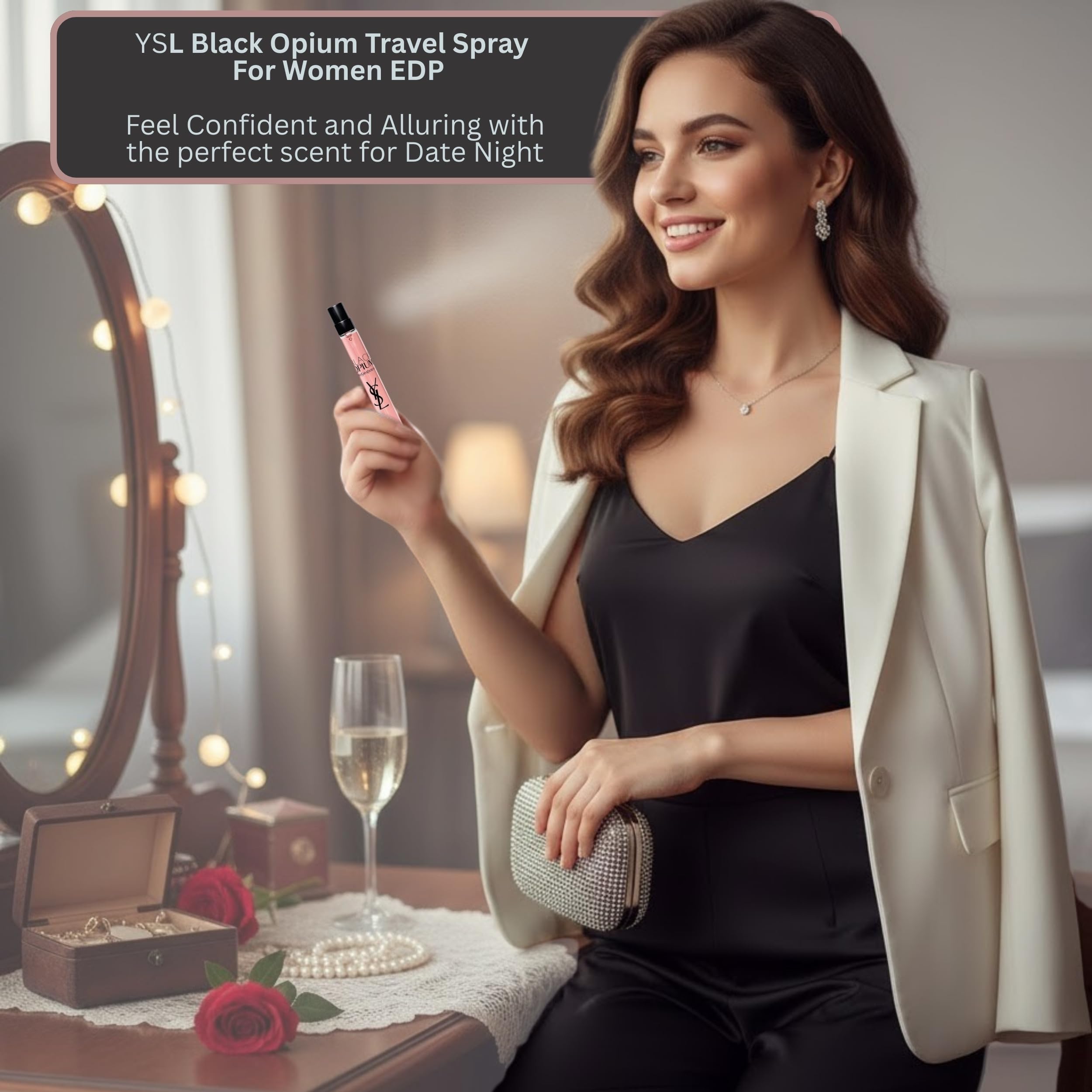 Yves Saint Laurent Black Opium coffee note suggests bold evening-ready transitions.