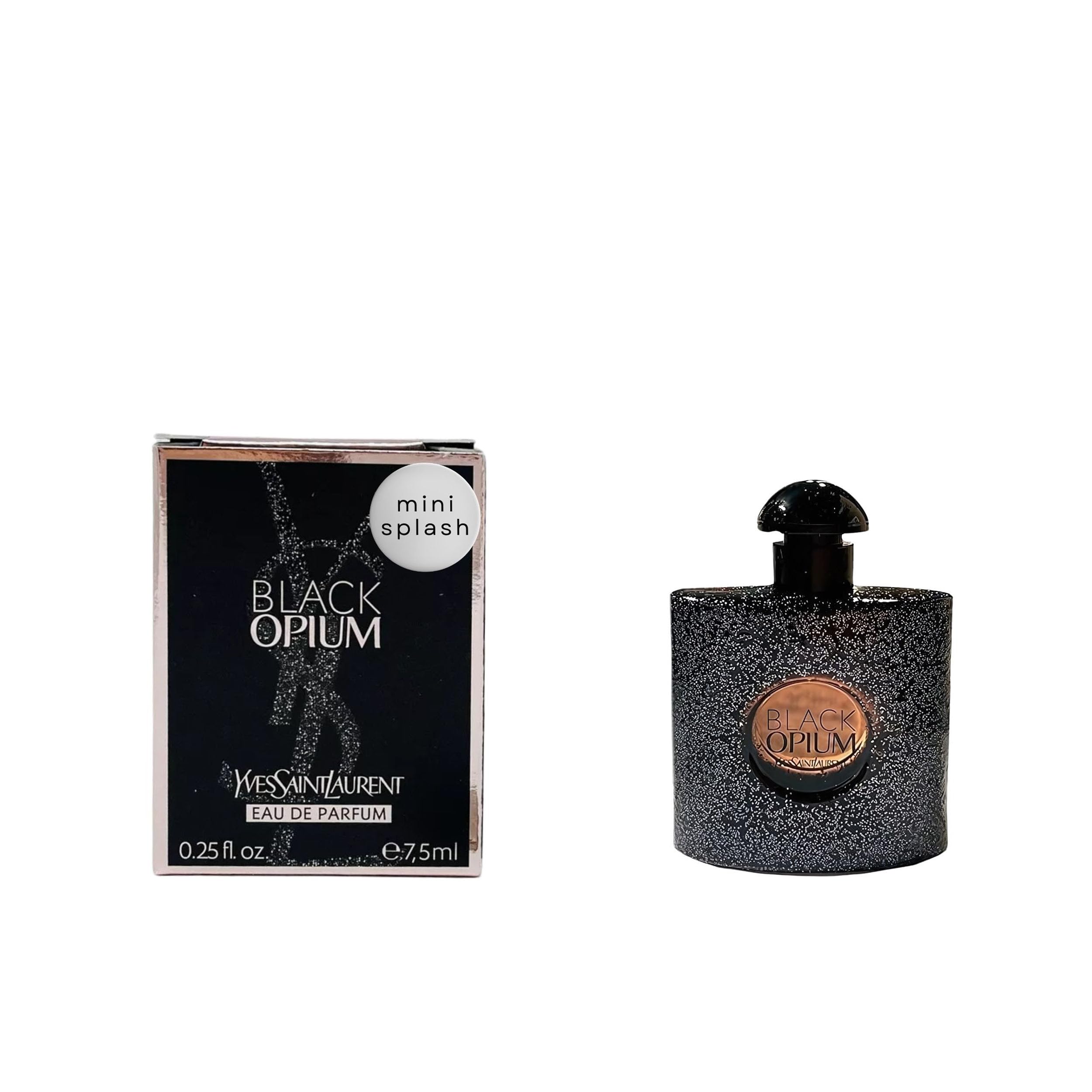 YSL Black Opium mini bottle; travel-friendly size for on-the-go fragrance.