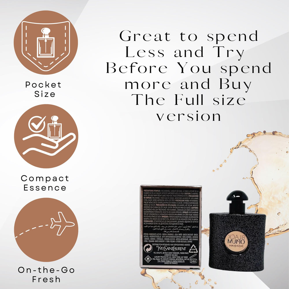 Gift-ready box with YSL Black Opium mini; stylish present.