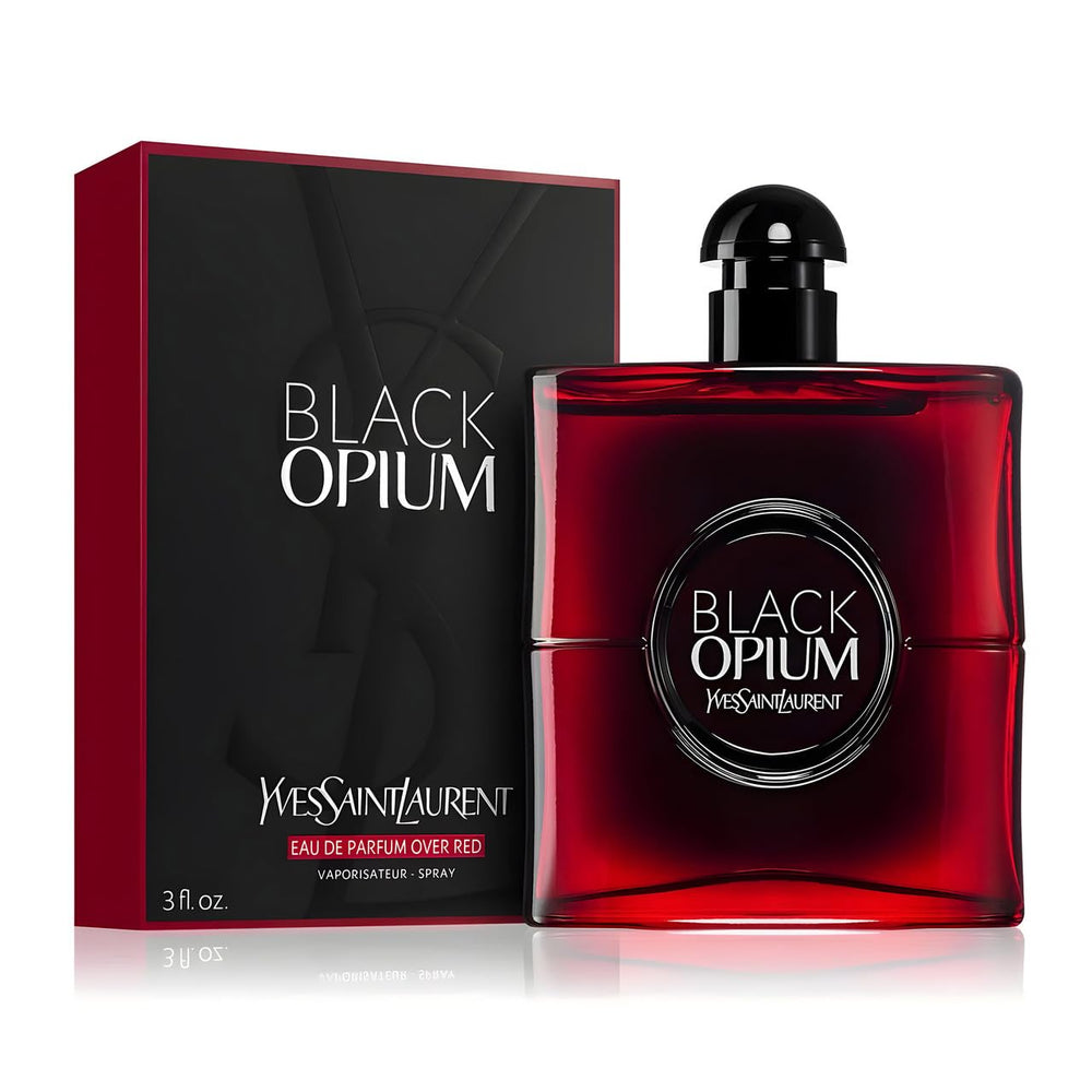 Yves Saint Laurent Black Opium Over Red spray action in motion