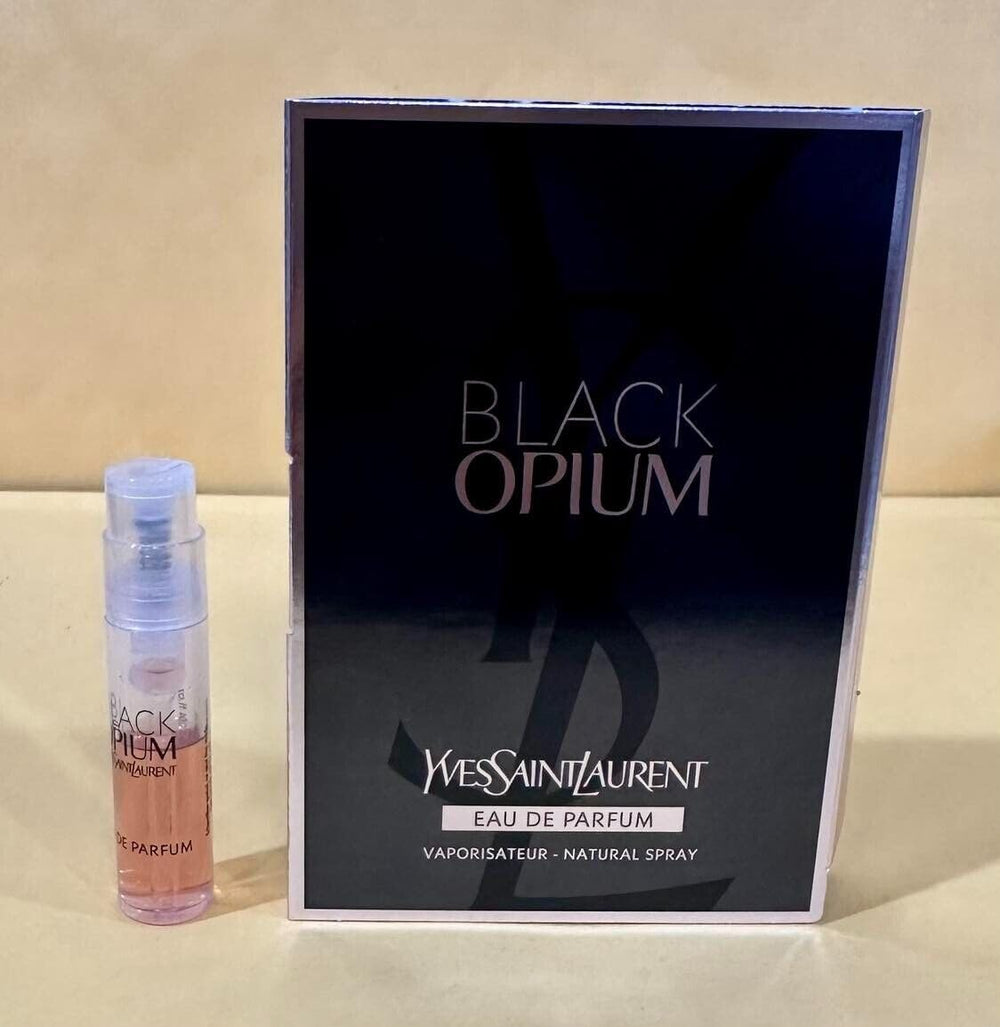 YSL Black Opium sample bottle for on-the-go fragrance exploration.