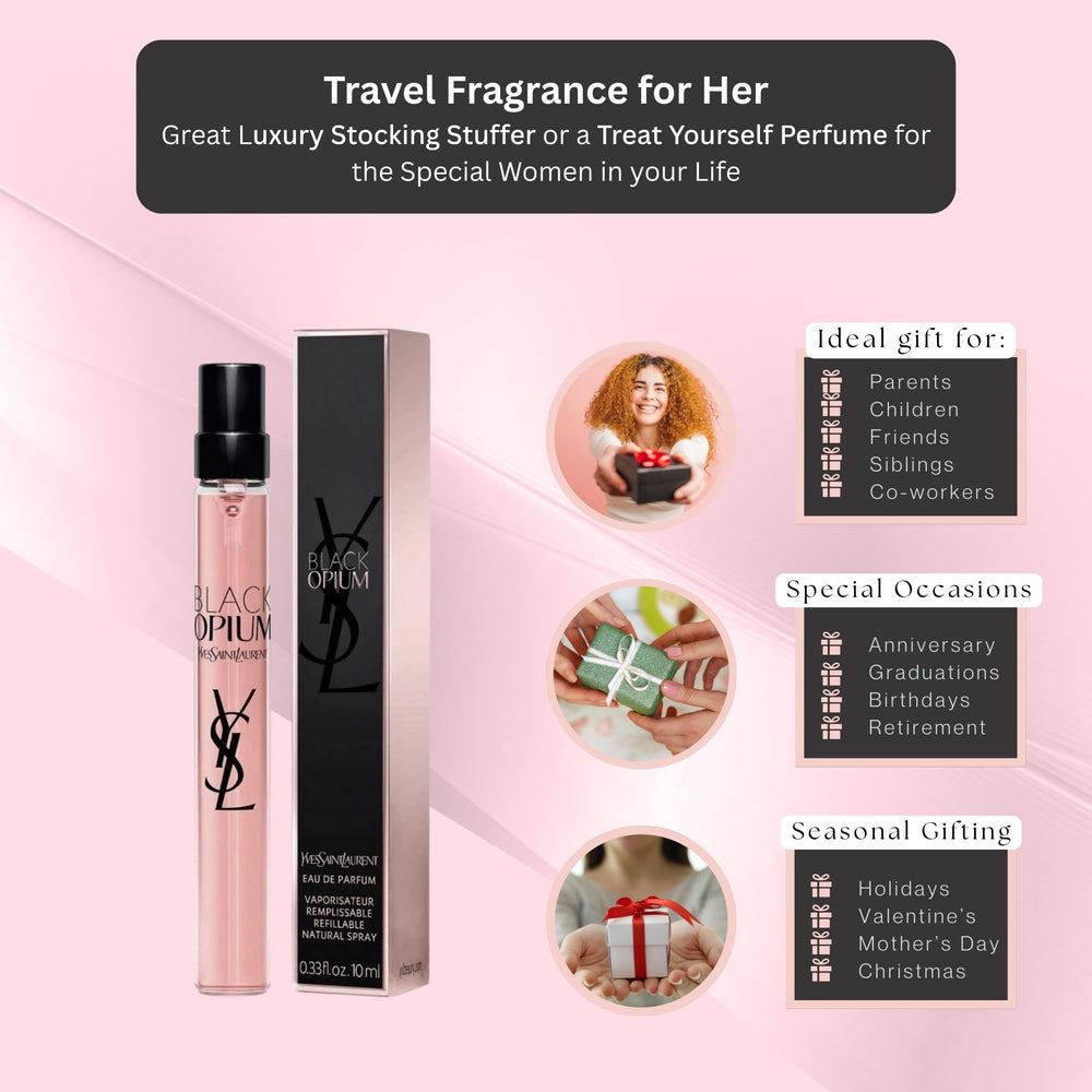 Yves Saint Laurent Black Opium vanilla note highlighting warm, inviting vibe.
