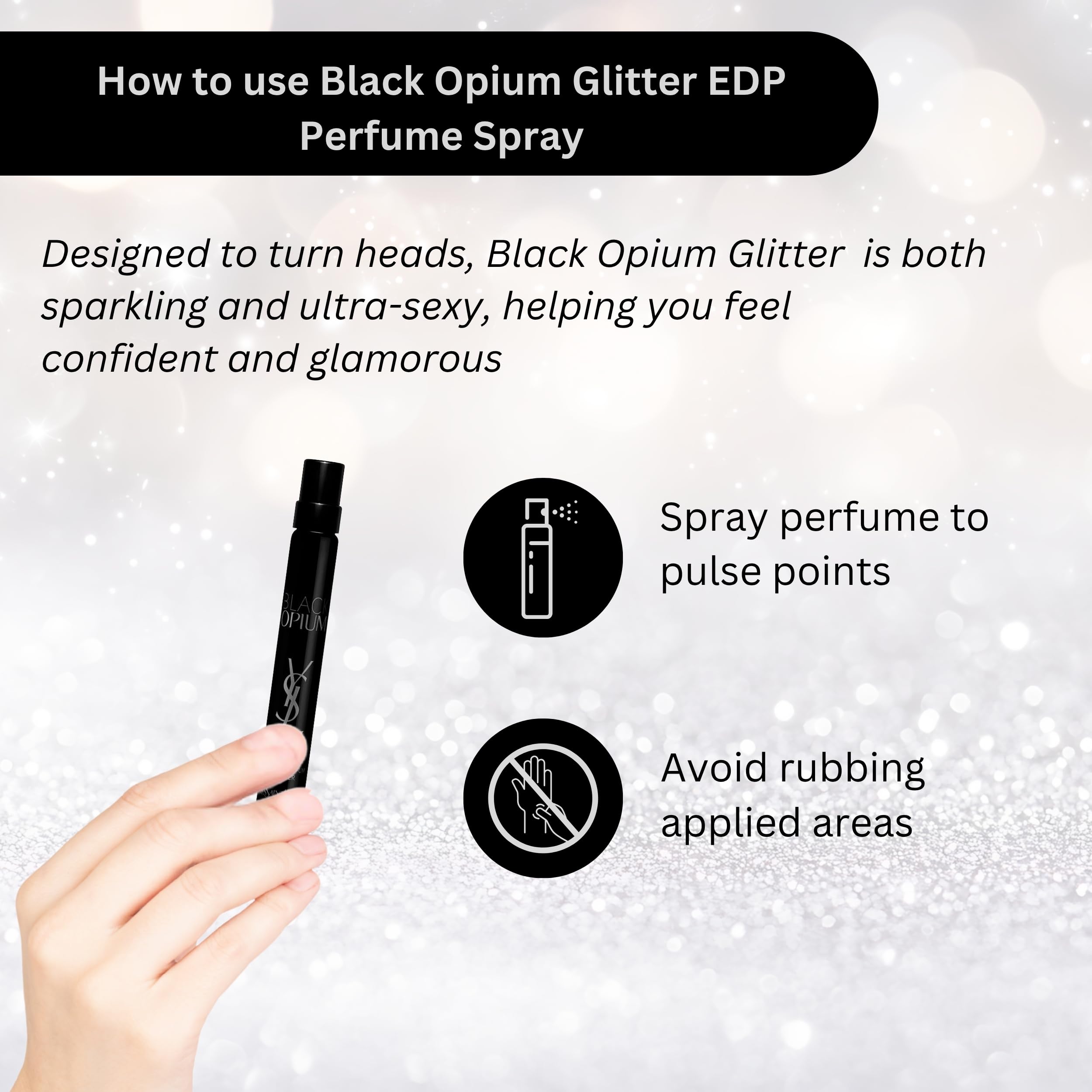 YSL Black Opium Glitter mini bottle ready for on-the-go fragrance refresh