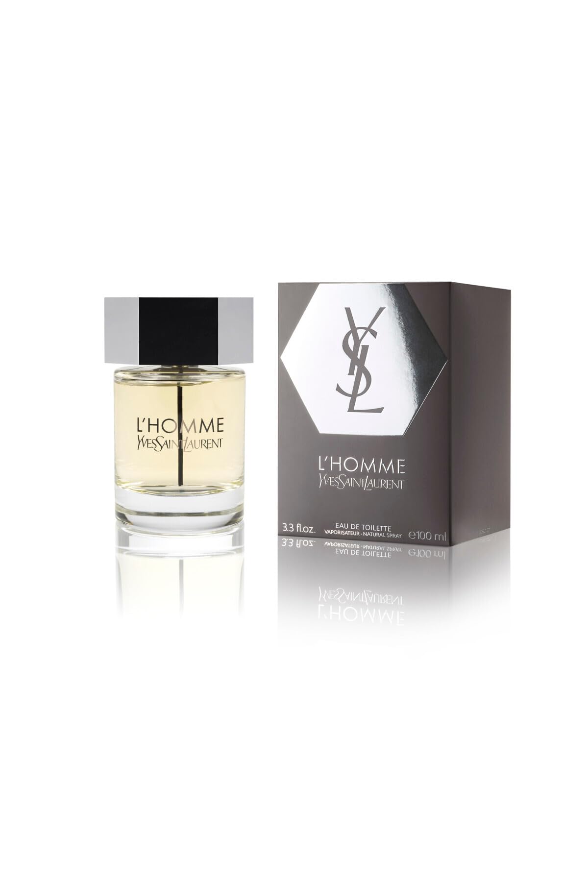 YSL L'Homme bottle cap close-up, sleek detail for refined everyday style.