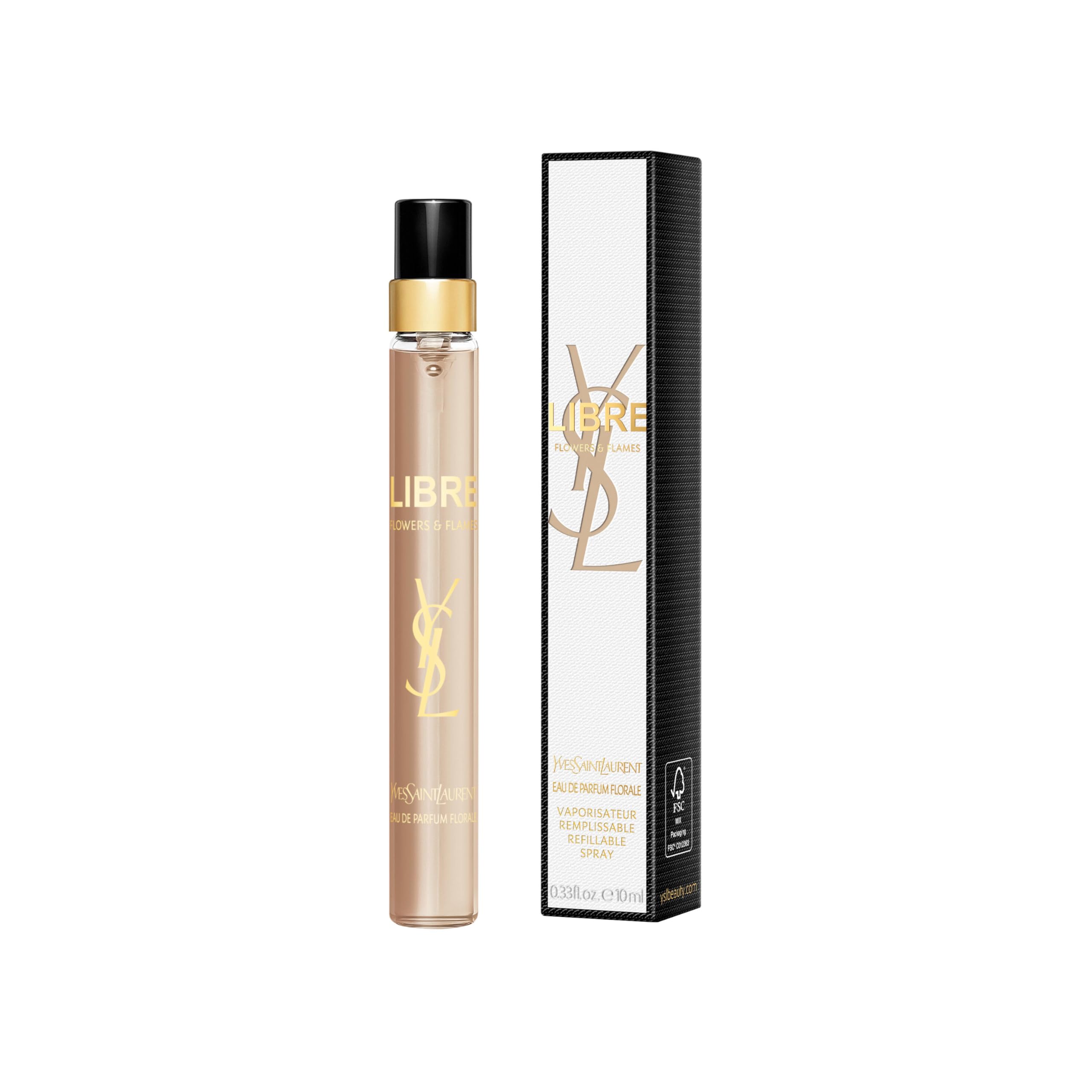 YSL Libre Flowers & Flames bottle front view highlighting bold floral notes for everyday radiance