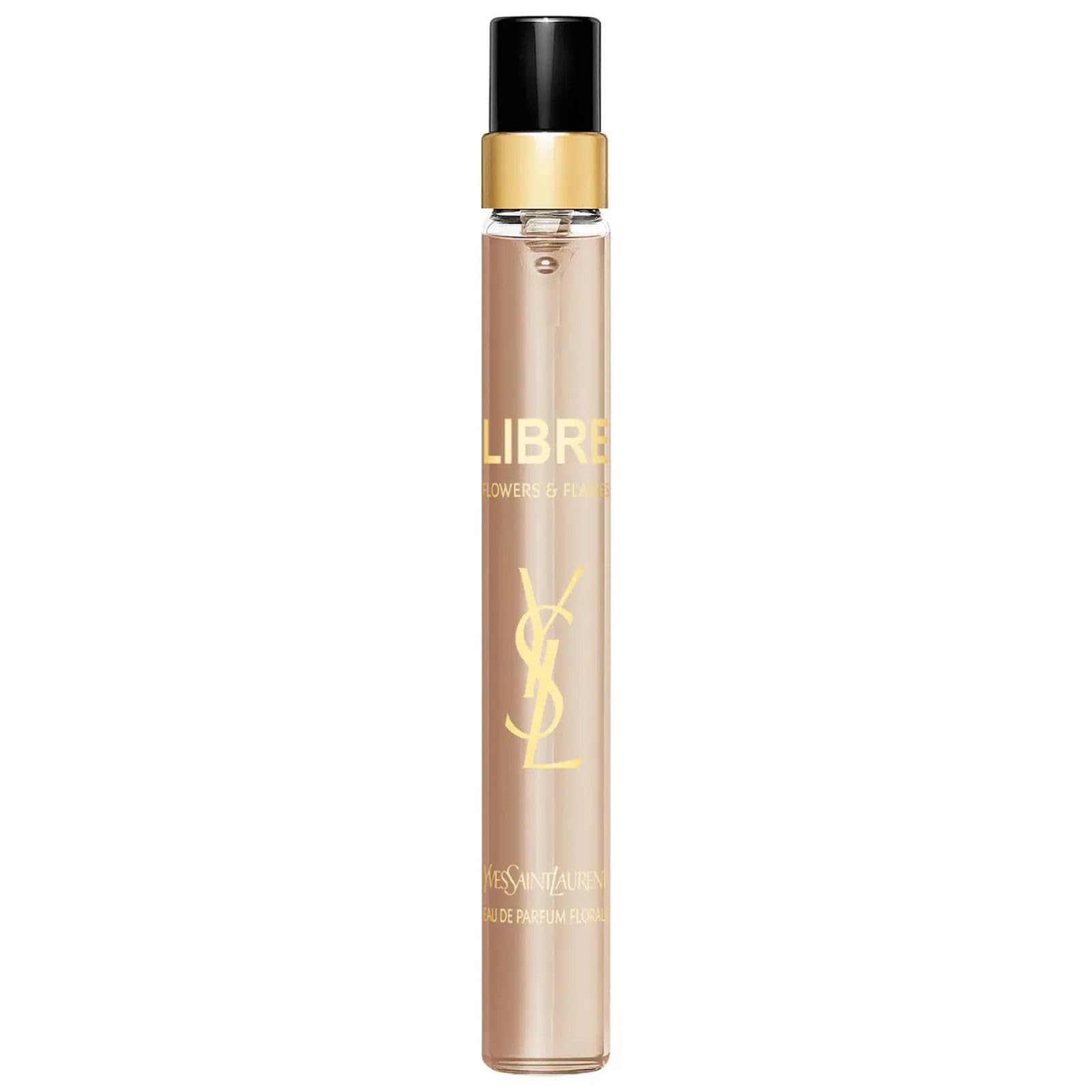 YSL Libre Flowers & Flames packaging image suggests portable elegance for travel