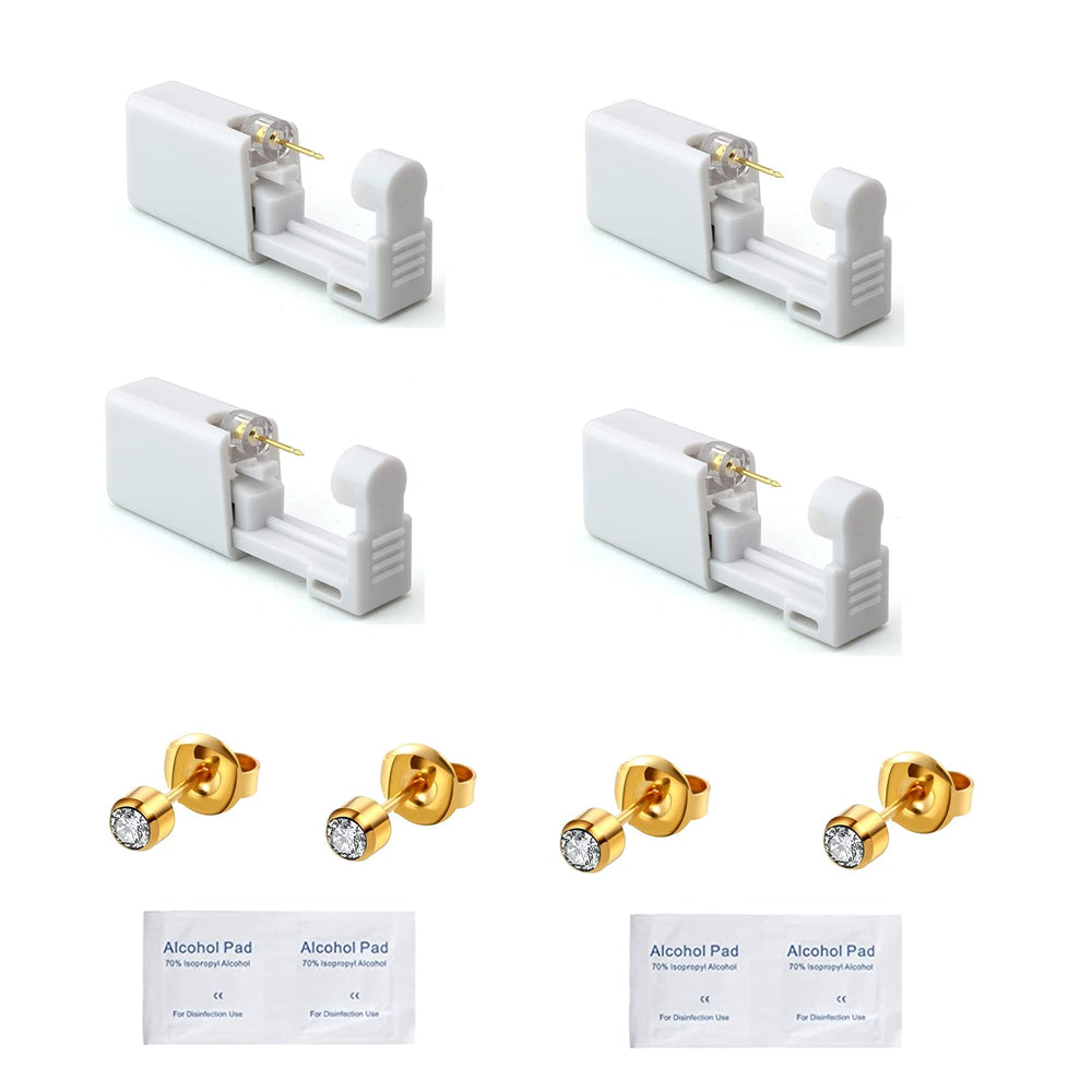 YWDKJGS ear piercing kit 4-pack with gold diamond earrings for at-home use
