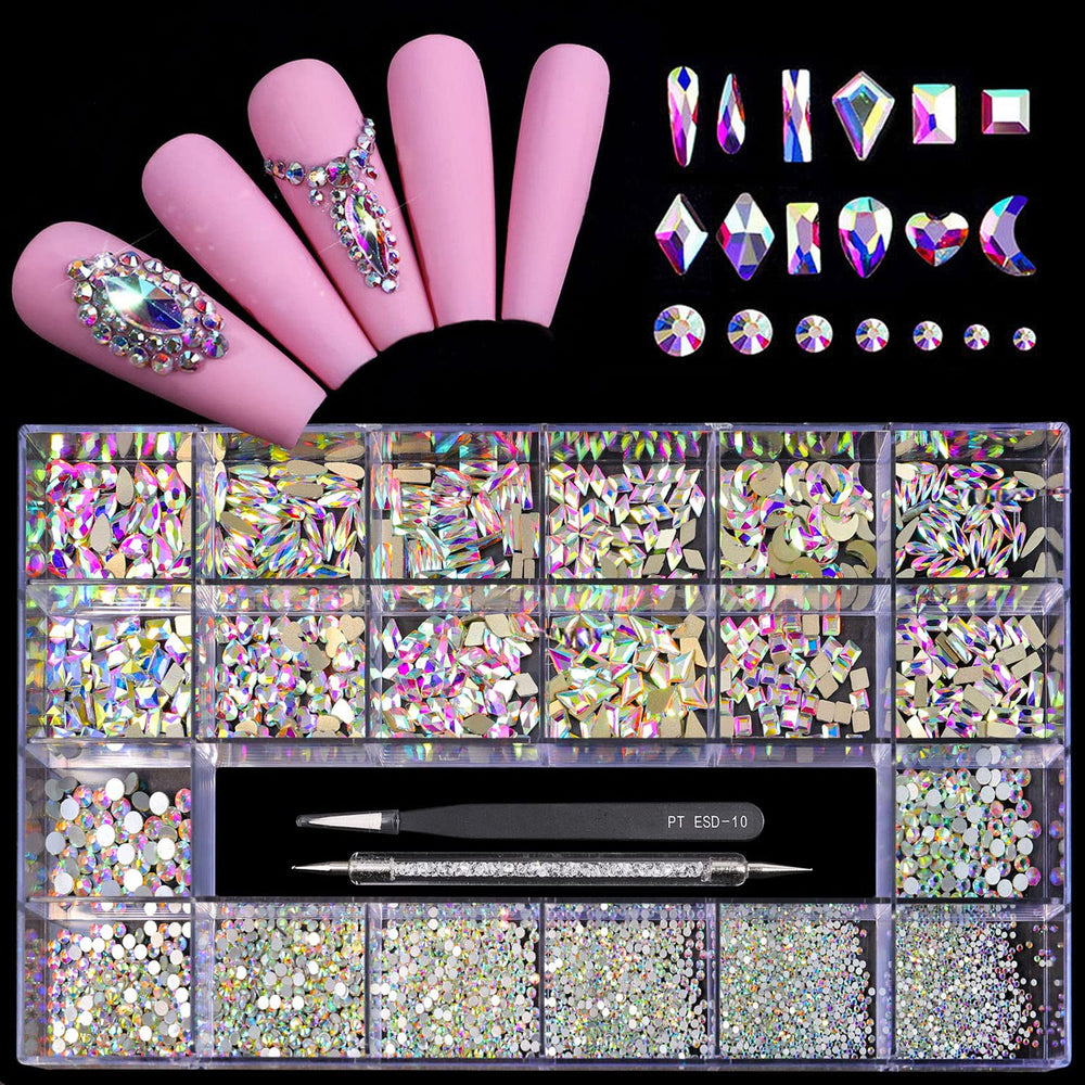 Yzzseven 12 types of 600 Crystal AB diamonds for versatile nail art and crafts.