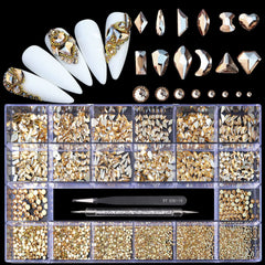 Yzzseven champagne diamonds close-up showing 12 types for sparkling nails.