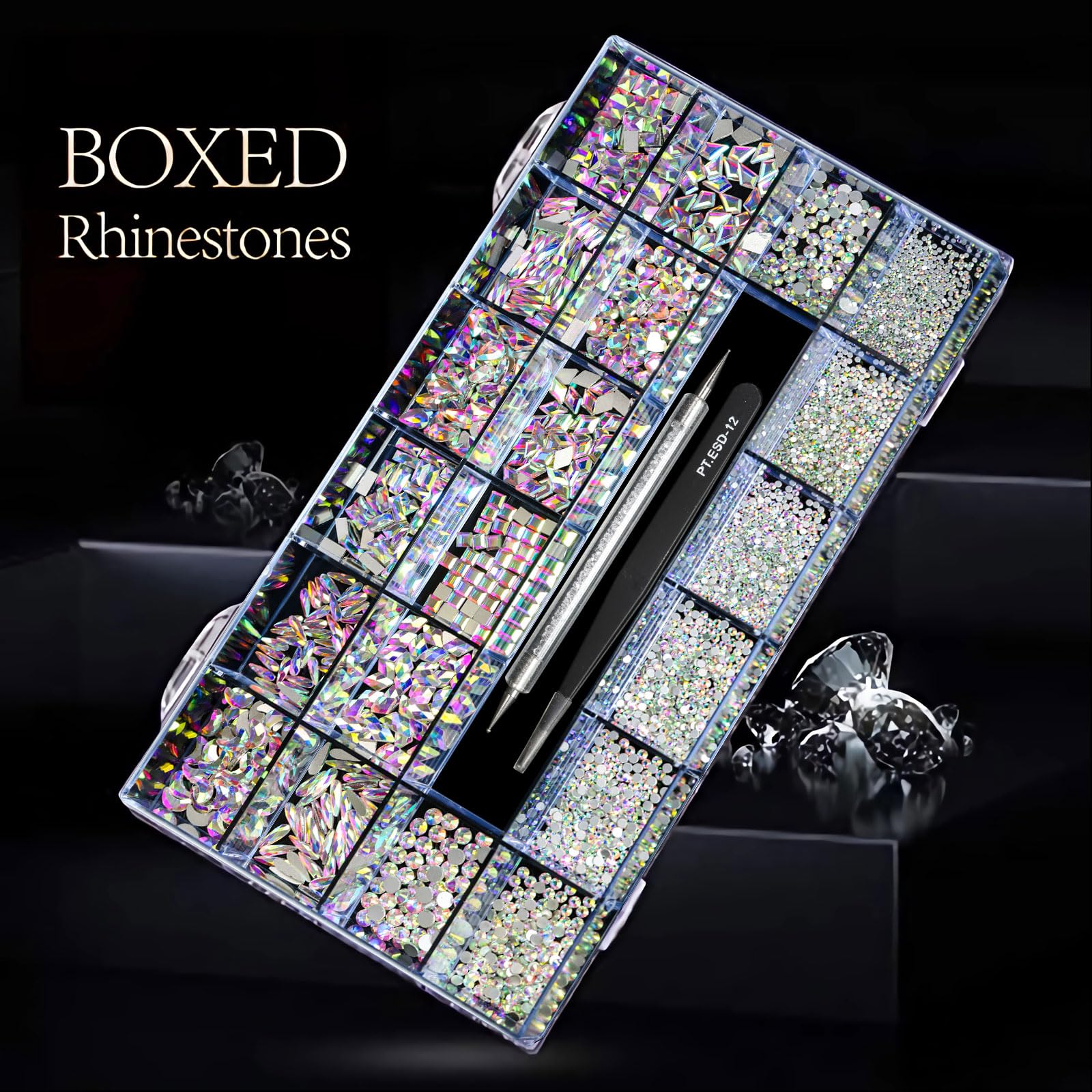 Yzzseven flatback nail art crystals for easy application on natural or artificial nails.