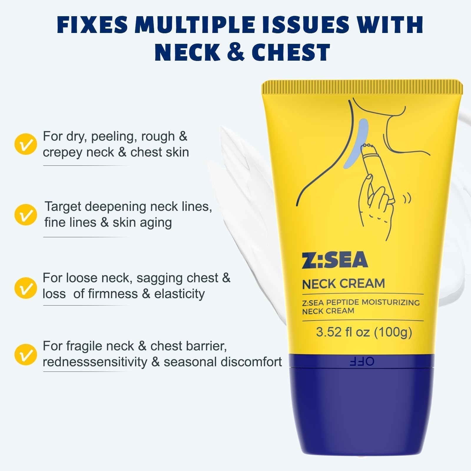 Z:SEA hyaluronic acid plumping smooths neck surface lines.