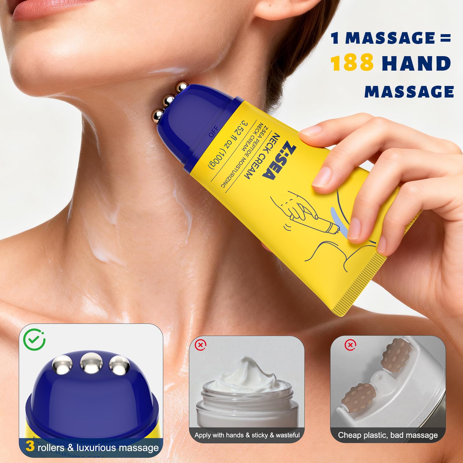 Z:SEA neck cream texture demonstrates quick absorption for hydrated neck skin.