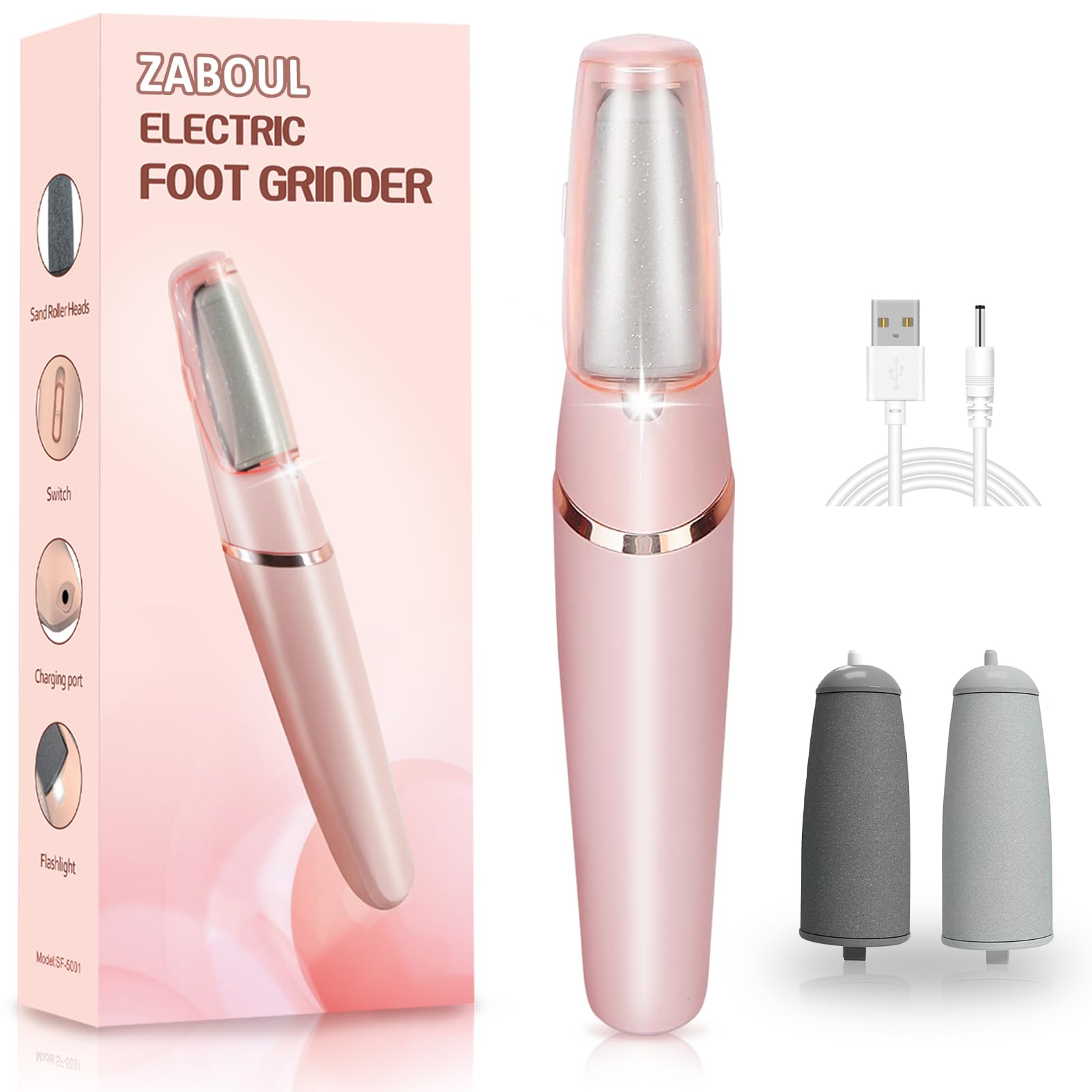 ZABOUL electric foot callus remover shown in compact design for at-home pedicure.