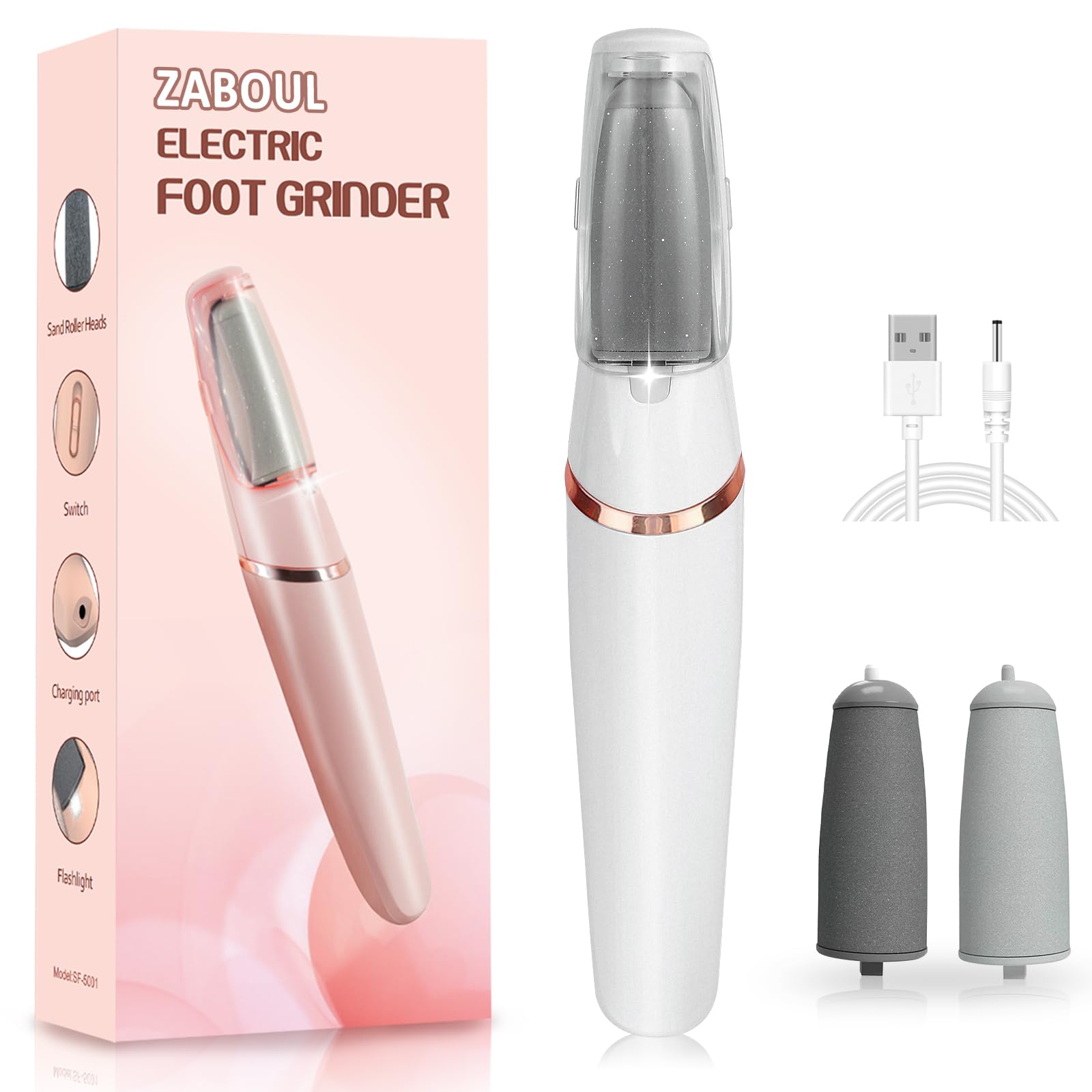 ZABOUL electric foot file with fine roller head for gentle maintenance at home