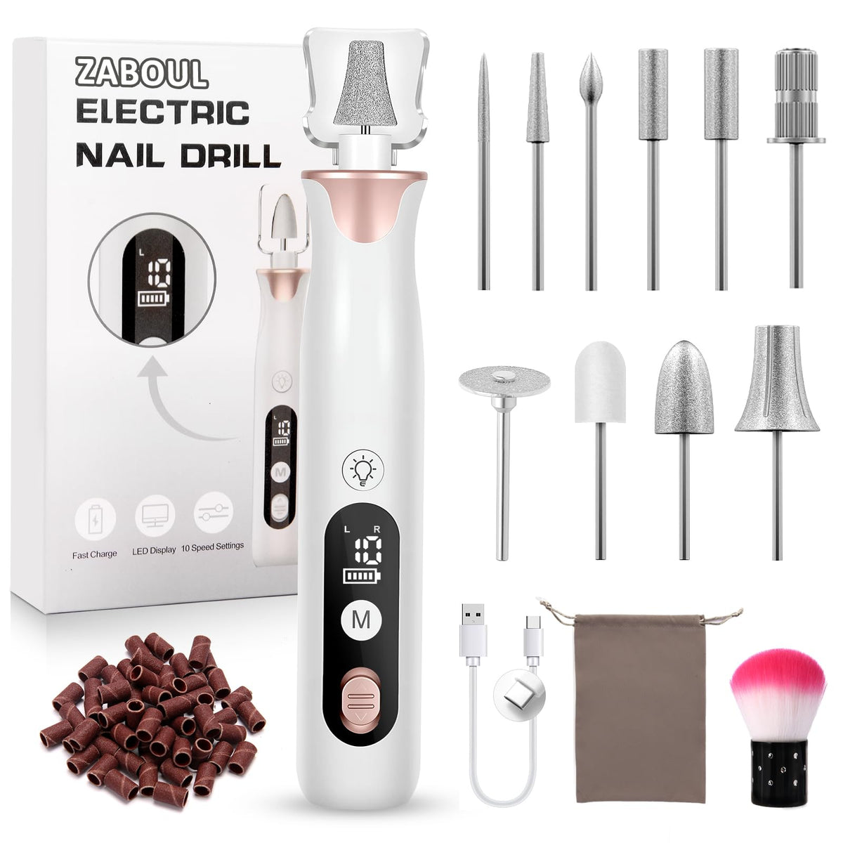 ZABOUL electric nail drill kit cordless for precise at-home manicures