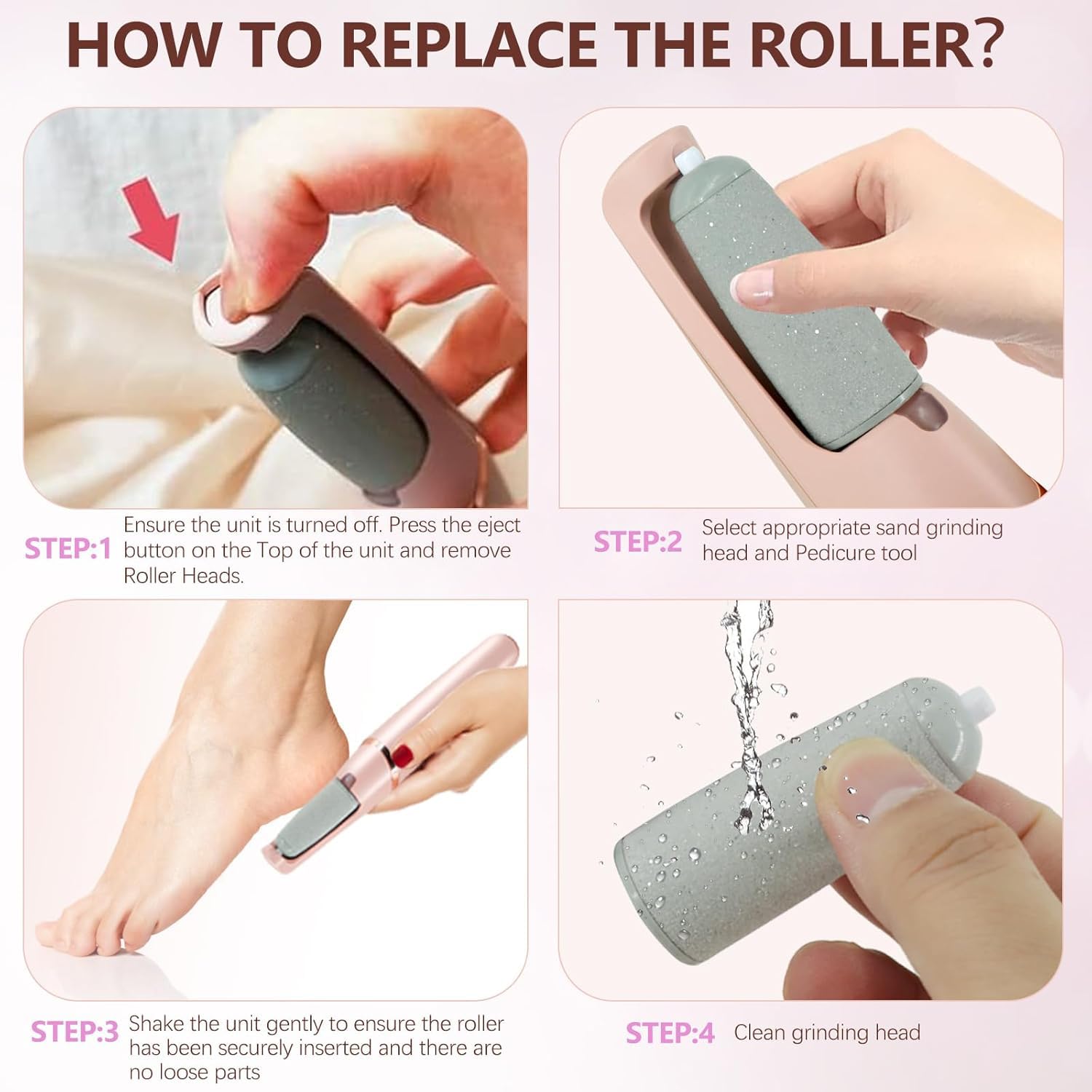 Washable roller heads designed for repeated use