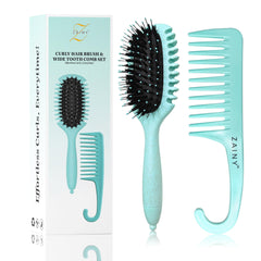 ZAINY Curl Defining Brush with wide-tooth comb for smooth detangling.