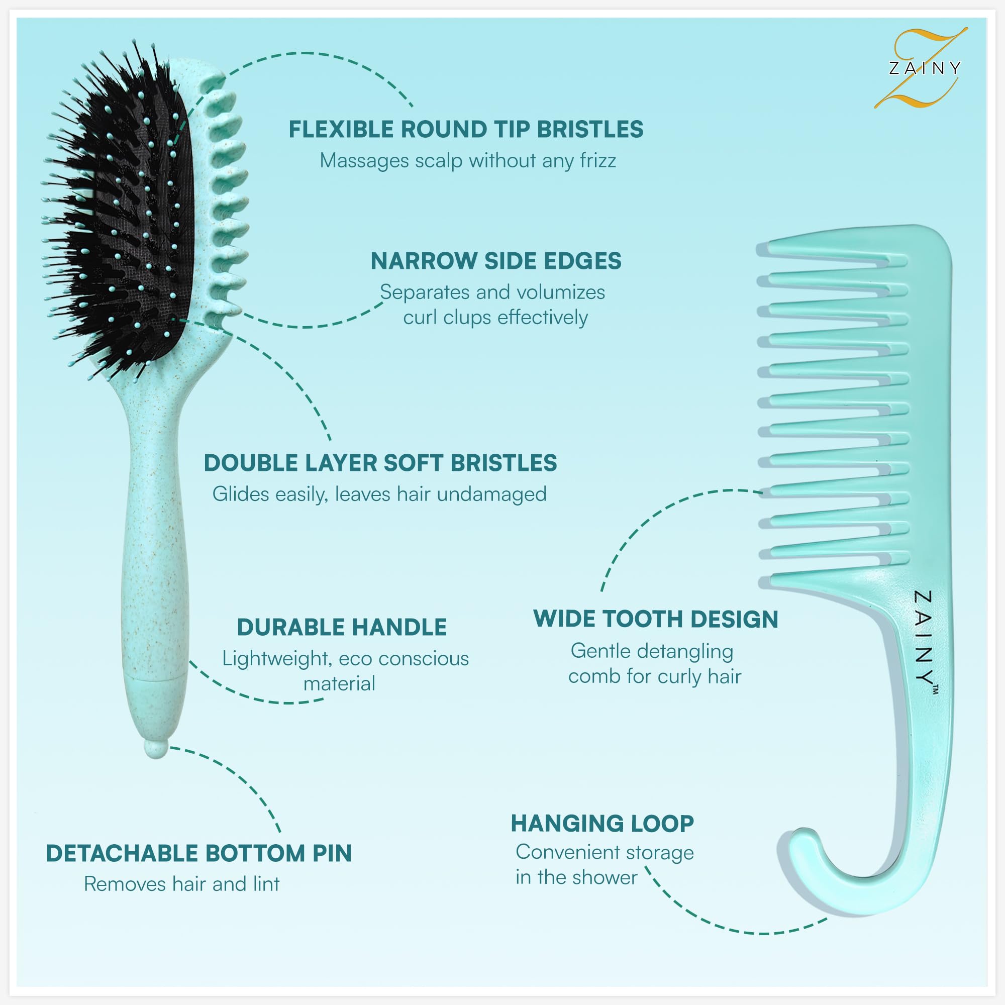 ZAINY curl brush helps define curls for a bouncy, uniform look.