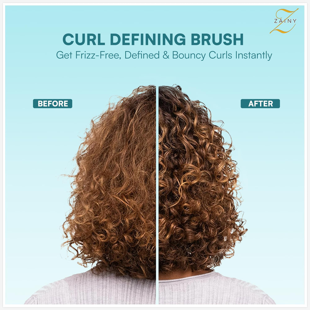 ZAINY detangler brush glides through curls for minimal breakage when wet.