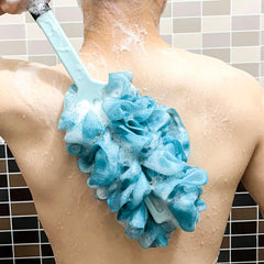 ZAIOUS anti-slip blue bath brush provides secure grip during showers.