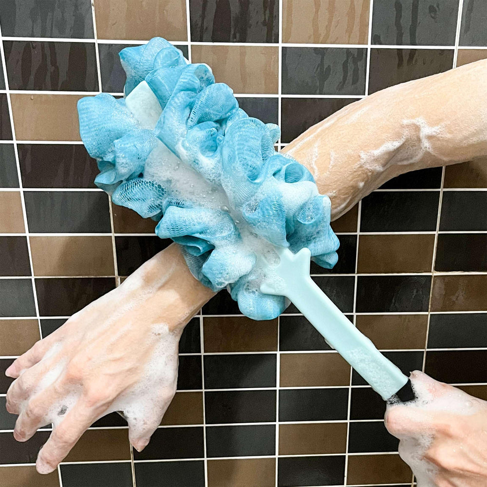 ZAIOUS shower brush with hanging rope keeps bathroom tidy after use.
