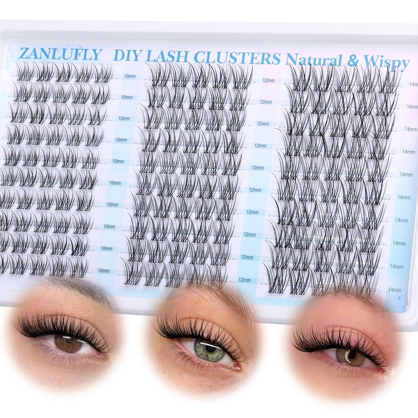 Zanlufly 150pcs lash clusters pack for versatile DIY looks.