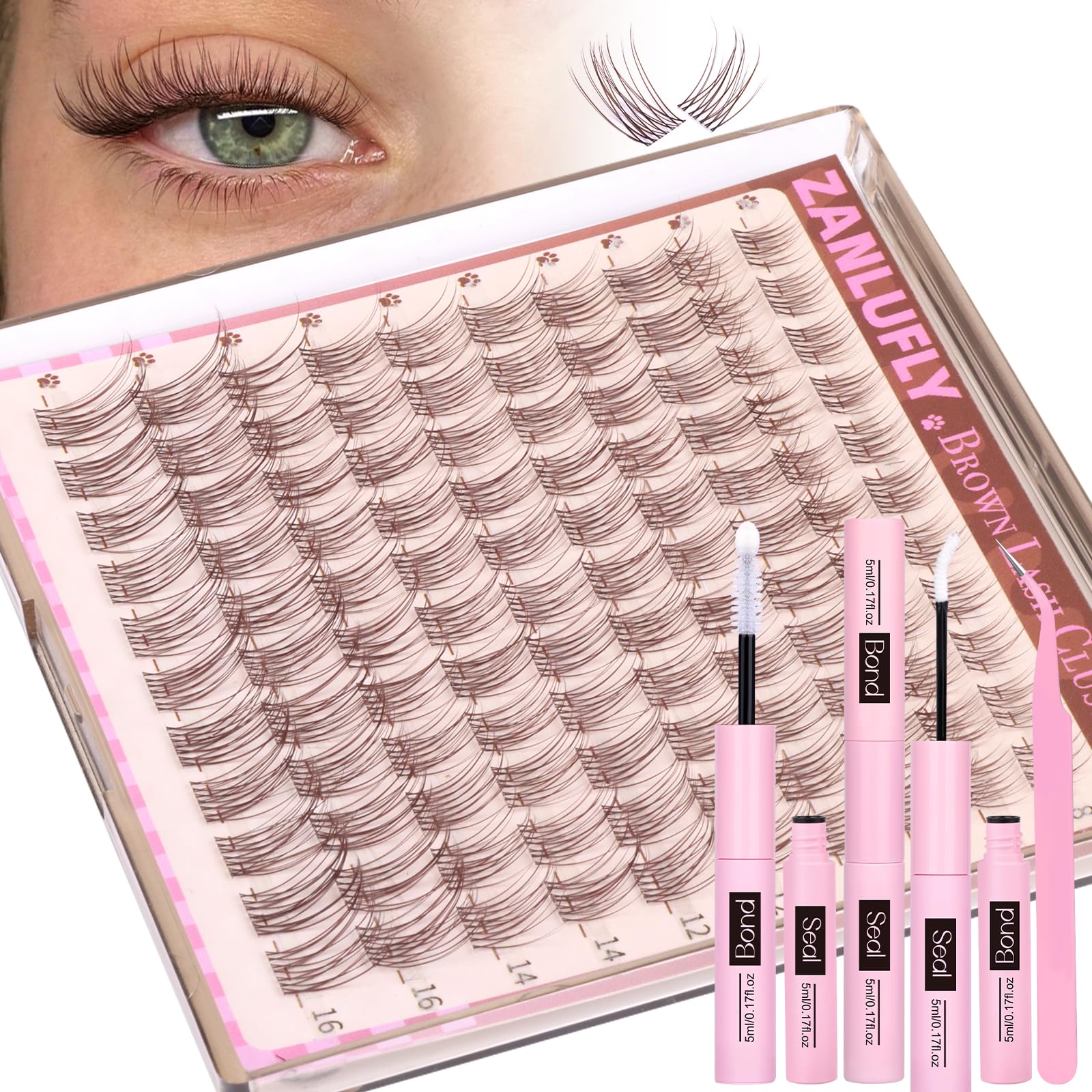 ZANLUFLY brown lash clusters 8-16mm for natural daily eye enhancement