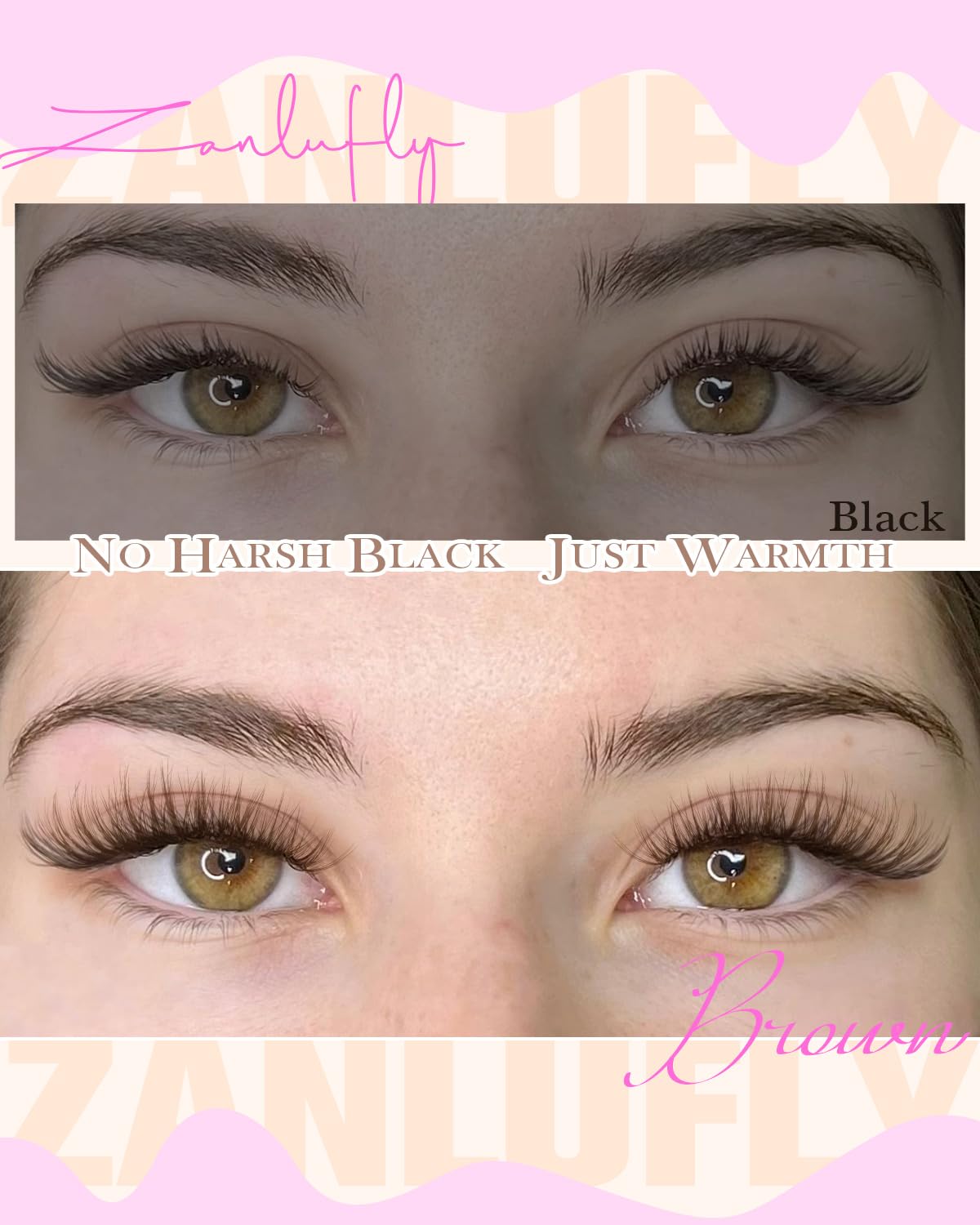 Zanlufly brown lash clusters clear band blends seamlessly with lash line.