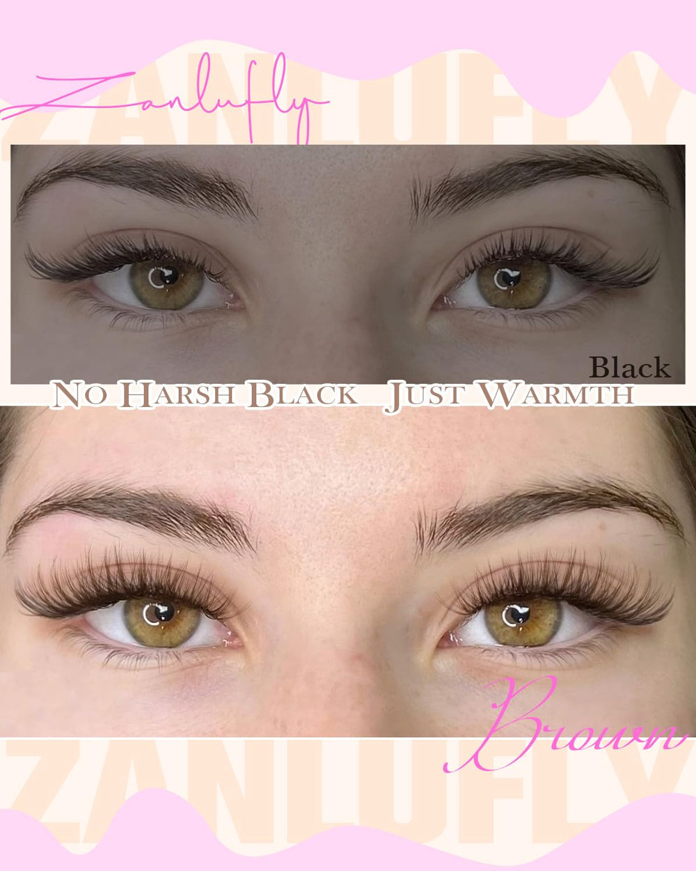 Zanlufly brown lash clusters clear band blends seamlessly with lash line.