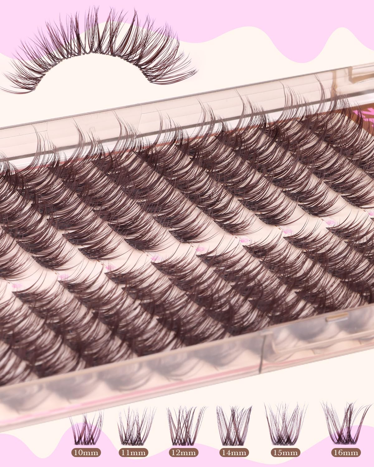 Zanlufly brown lash clusters pre-sorted for easy DIY application.