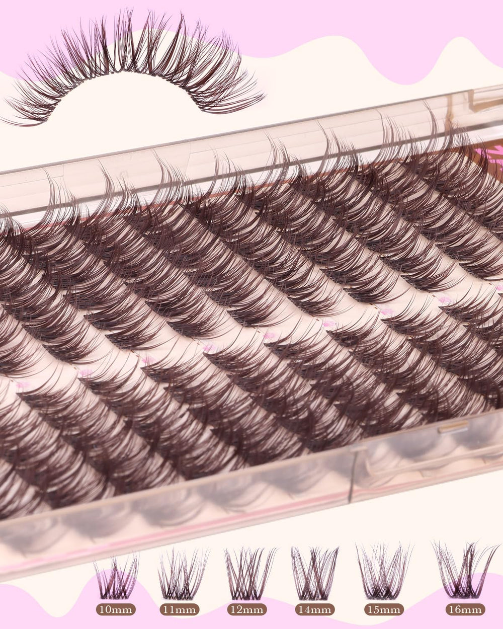Zanlufly brown lash clusters pre-sorted for easy DIY application.