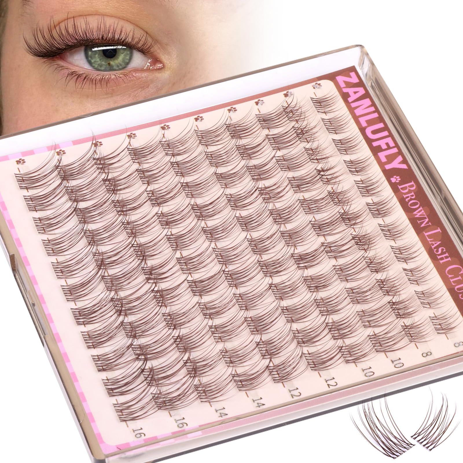 Zanlufly brown lash clusters with invisible band for a natural look