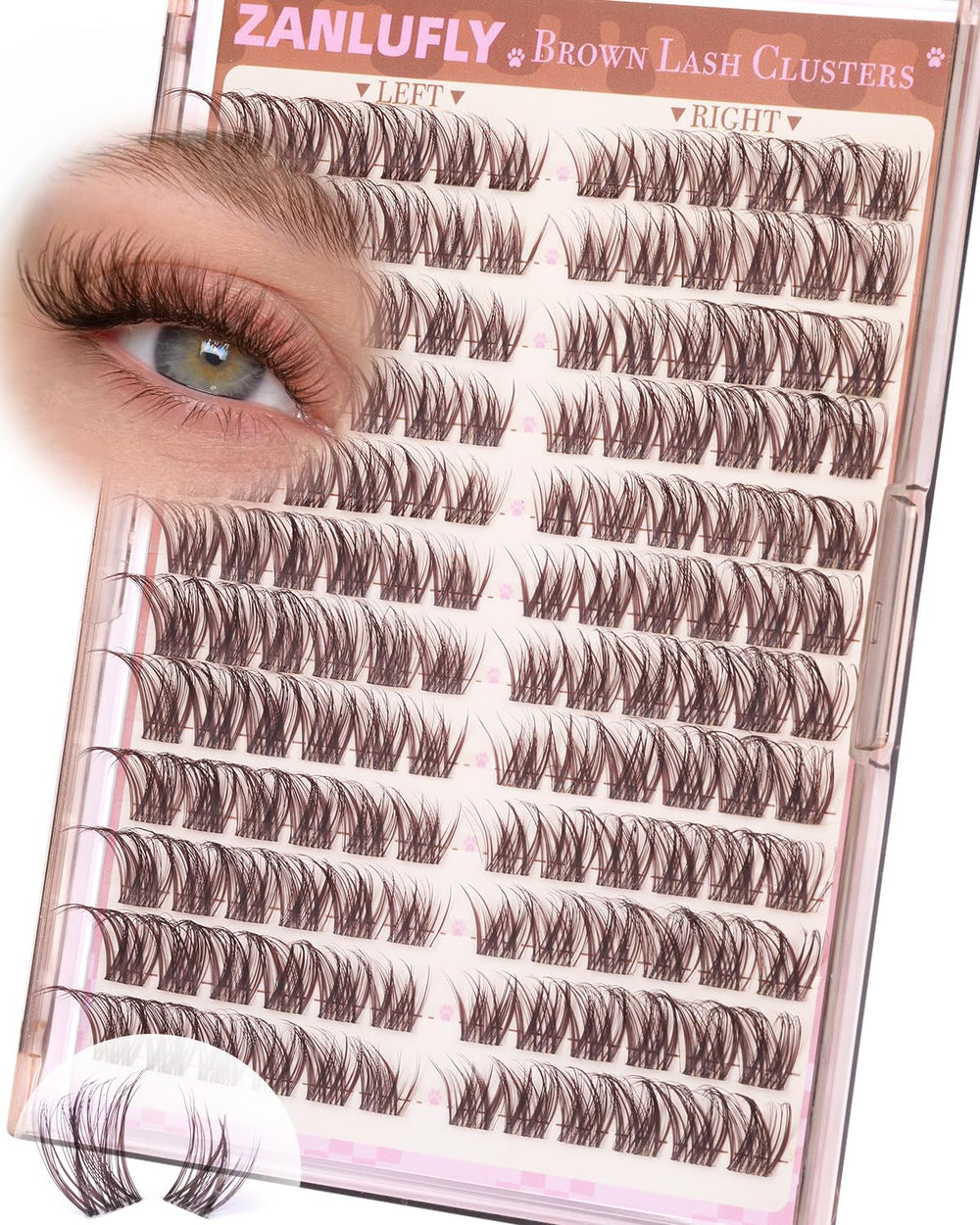 Zanlufly brown lash clusters left eye for natural, comfortable fit.