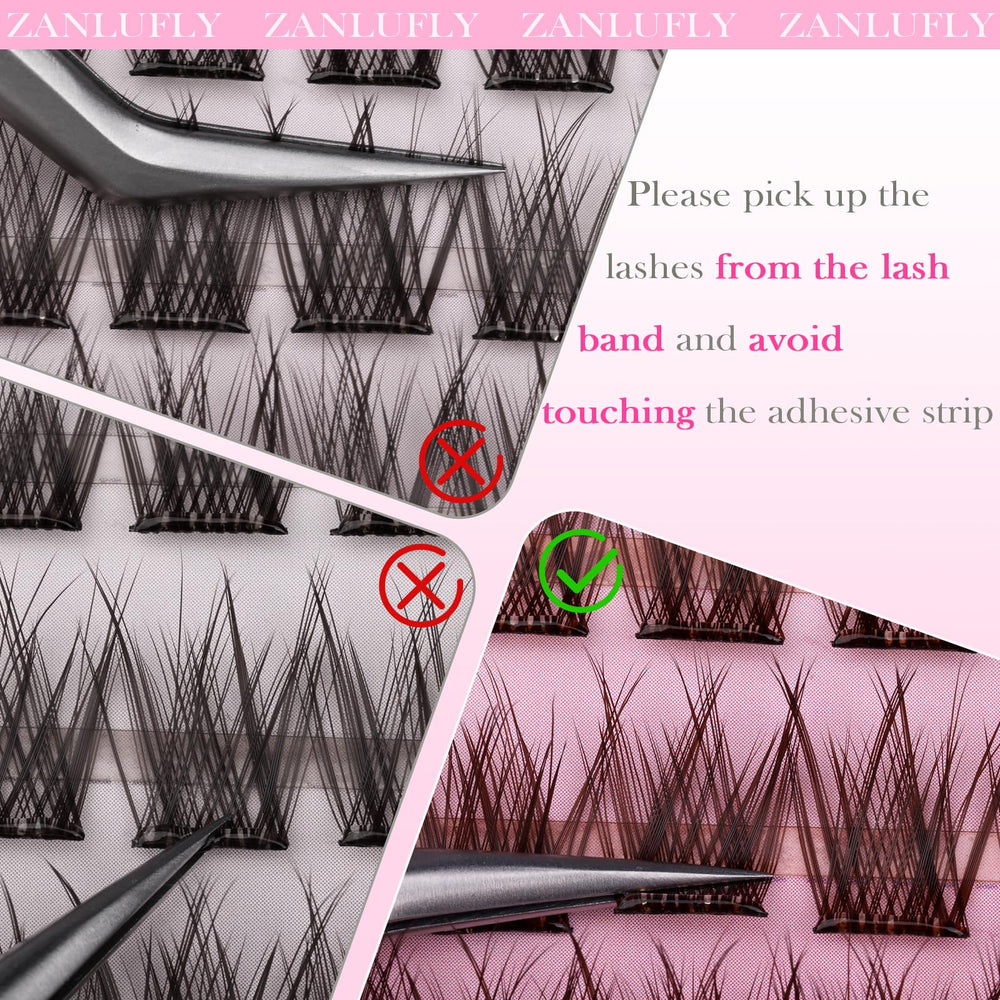 ZANLUFLY lashes applied to eye demonstrate beginner-friendly, quick application.