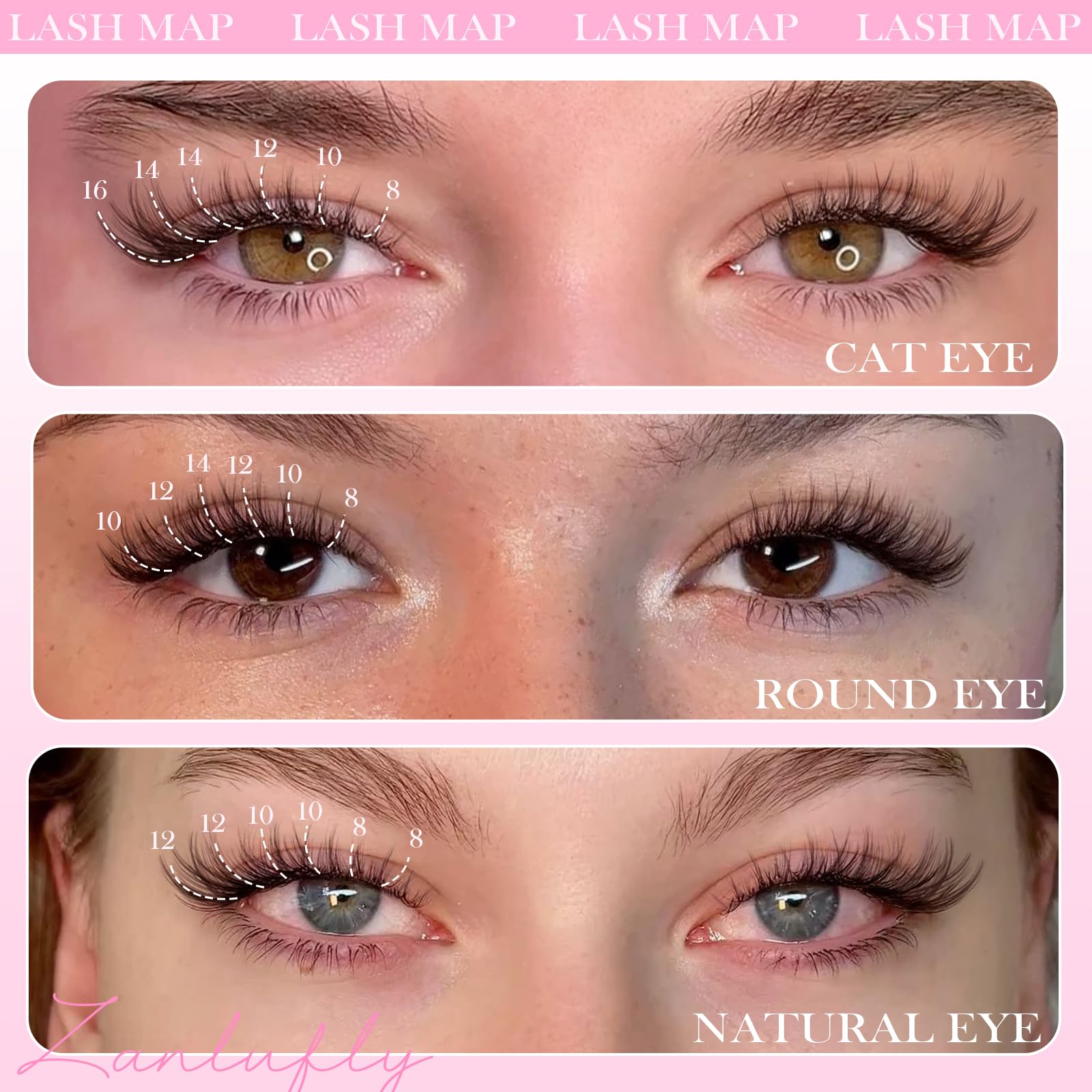 ZANLUFLY brown self-adhesive lashes 10mm add subtle length and softness.