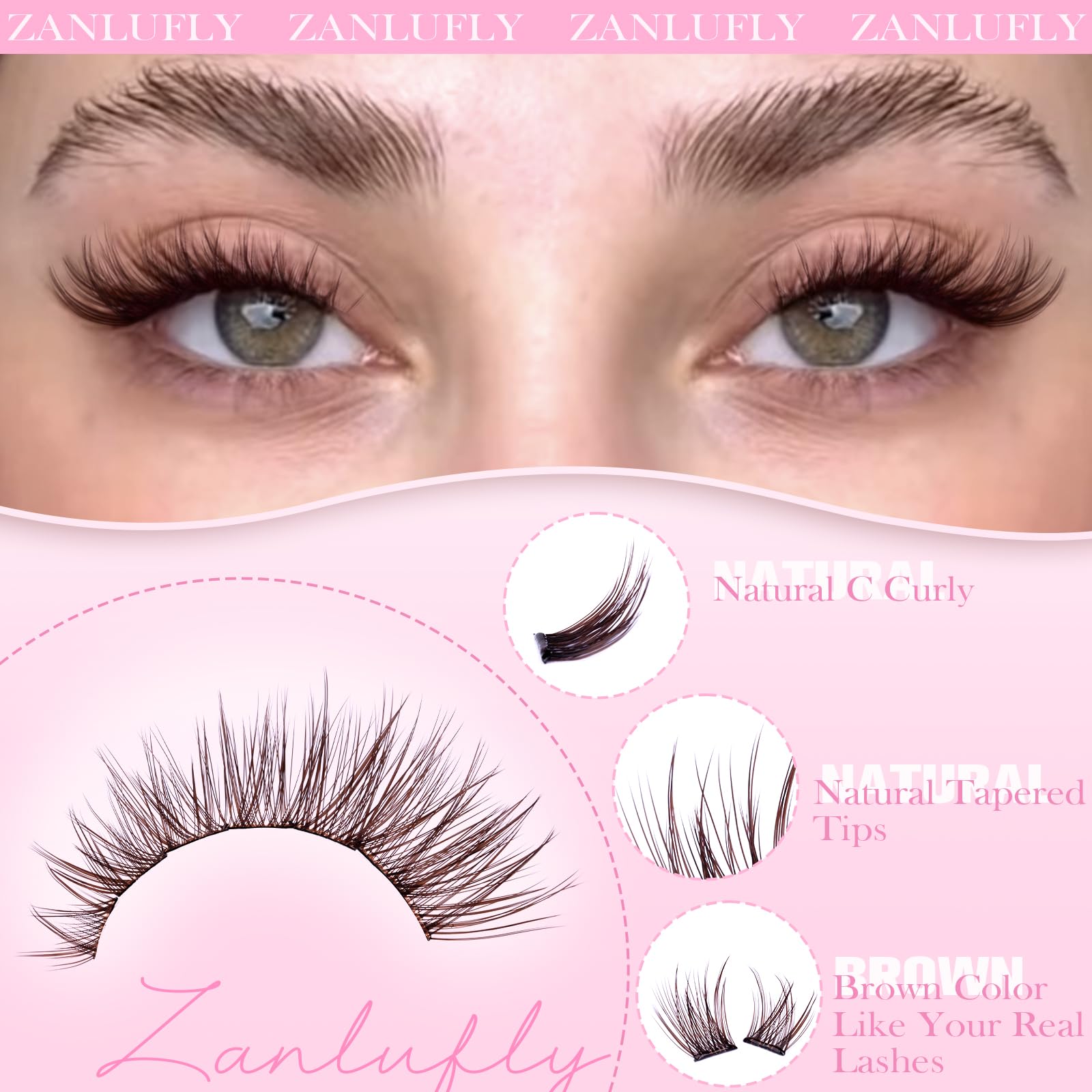 ZANLUFLY brown self-adhesive lashes 16mm deliver fuller, profile-enhancing lashes.