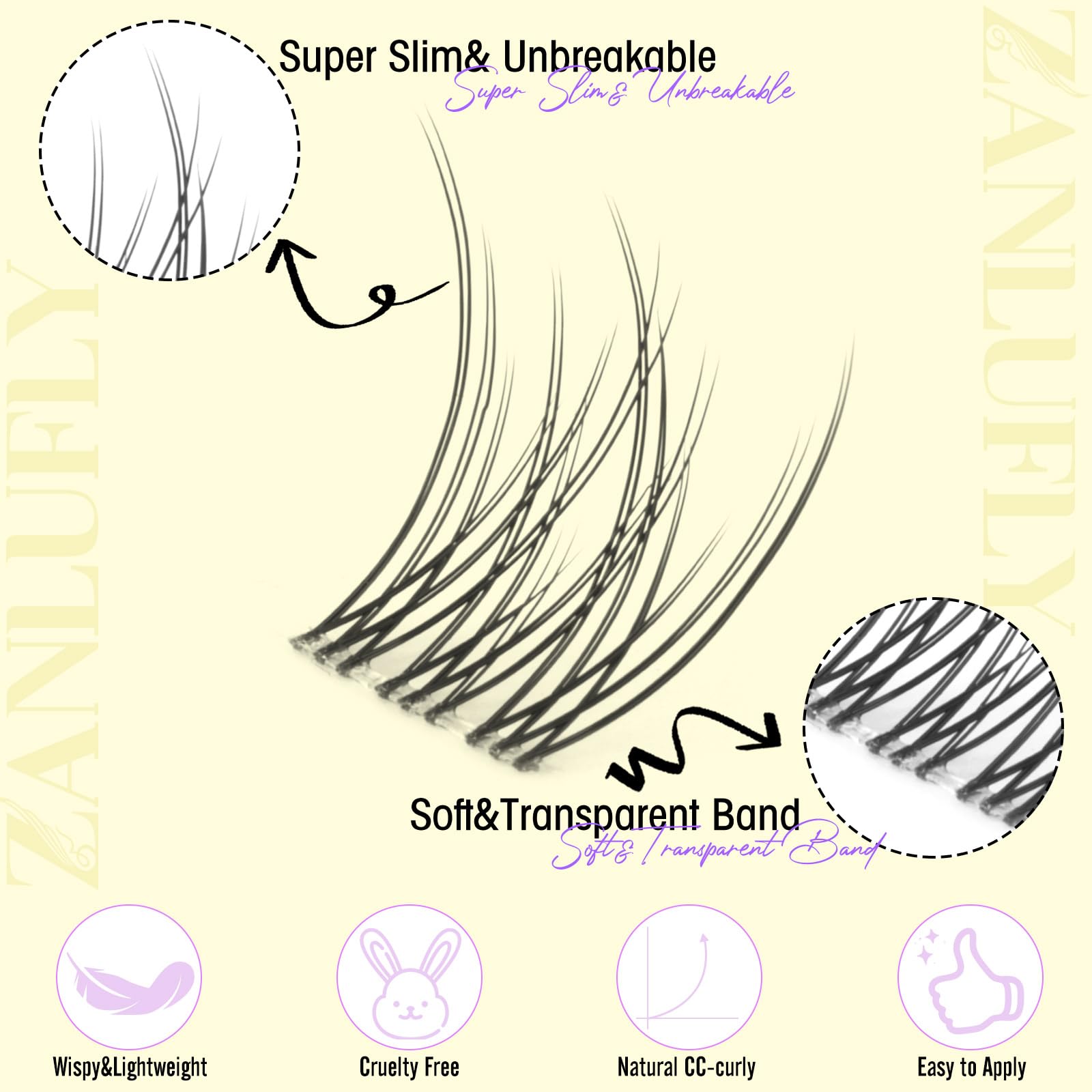 ZANLUFLY CC-curly cluster lashes 10mm for everyday wear and ease