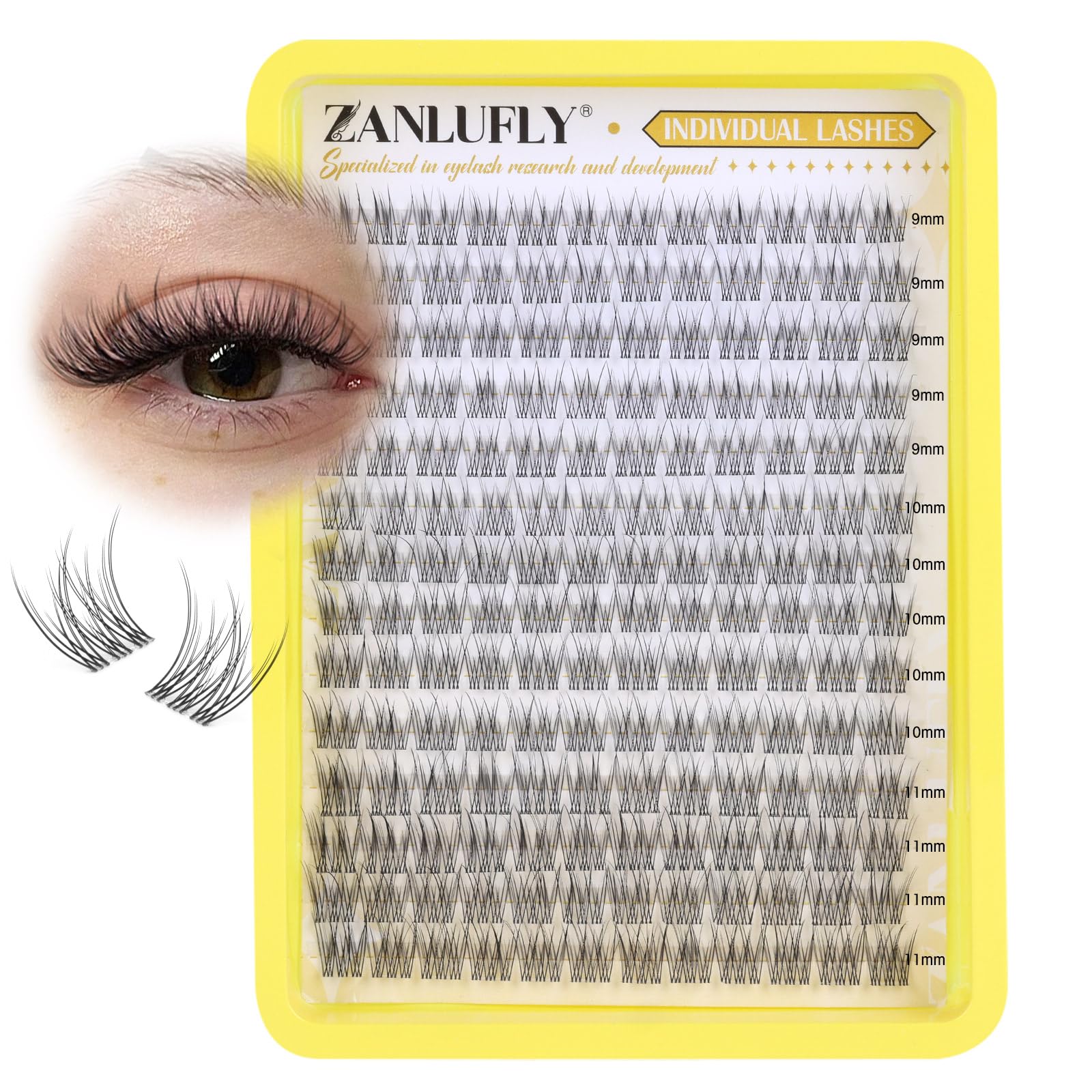 ZANLUFLY CC-curly cluster lashes 9mm for a natural flutter and light feel