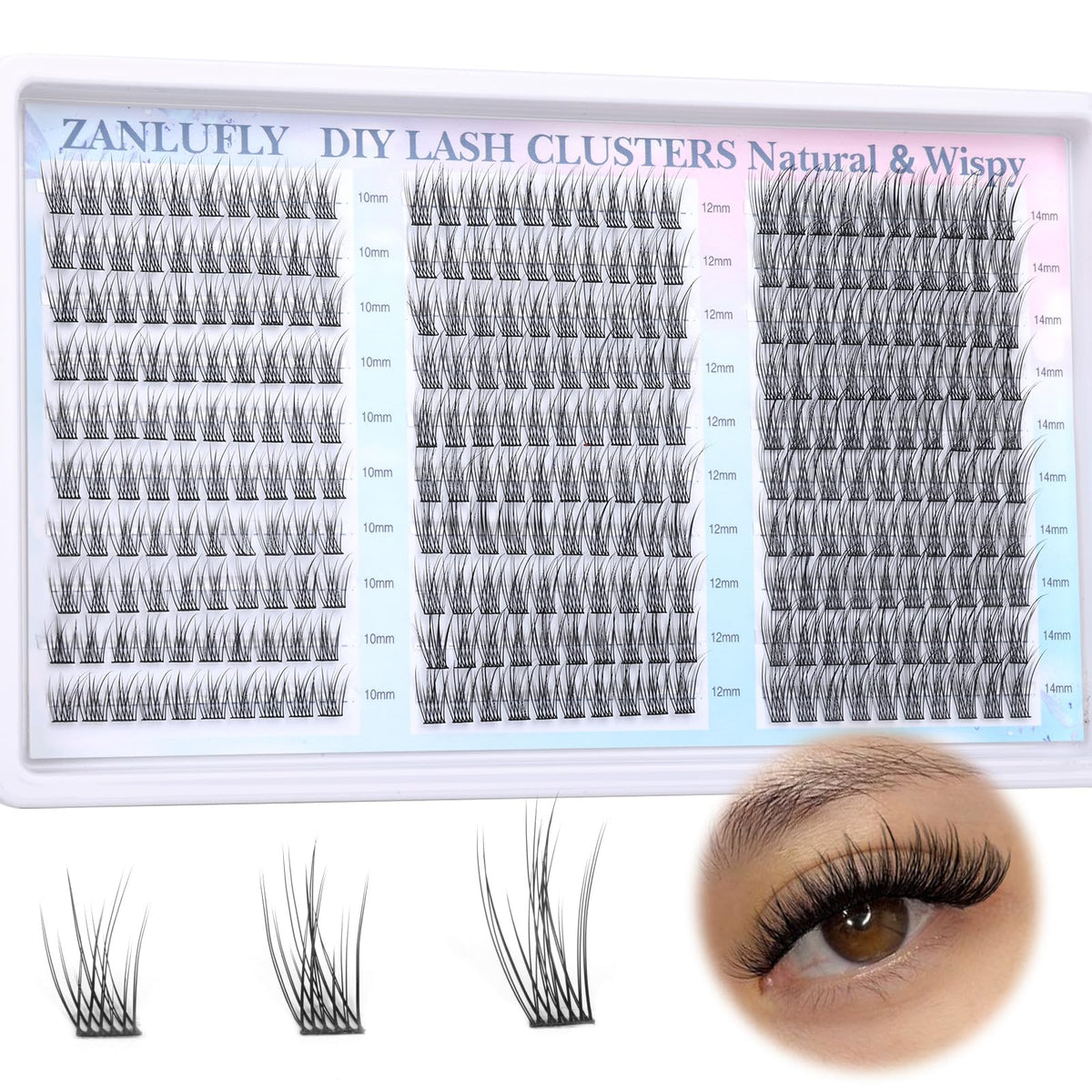 Zanlufly lash clusters wispy 10mm for a natural daily look