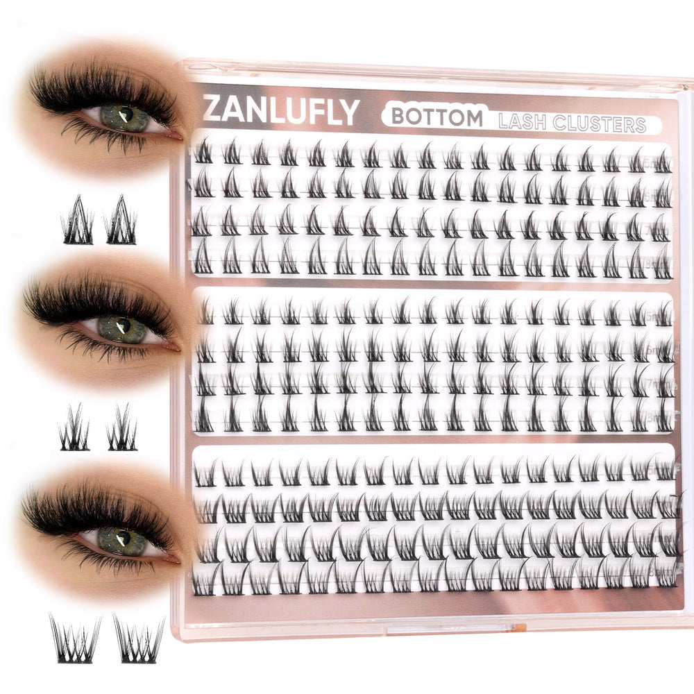 ZANLUFLY natural lower lashes in three styles for 5–8mm lengths, lightweight fit