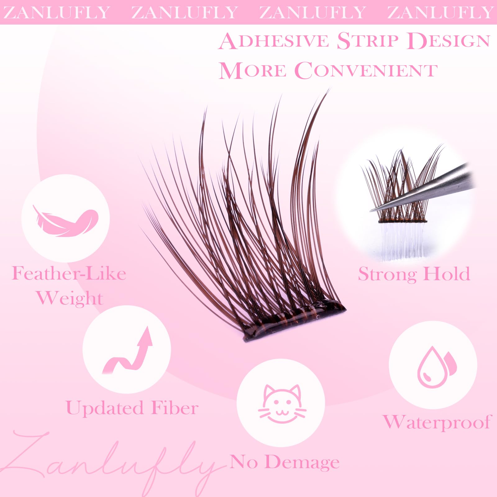 ZANLUFLY pre-glued lash band close-up shows ultra-thin, comfortable fit.
