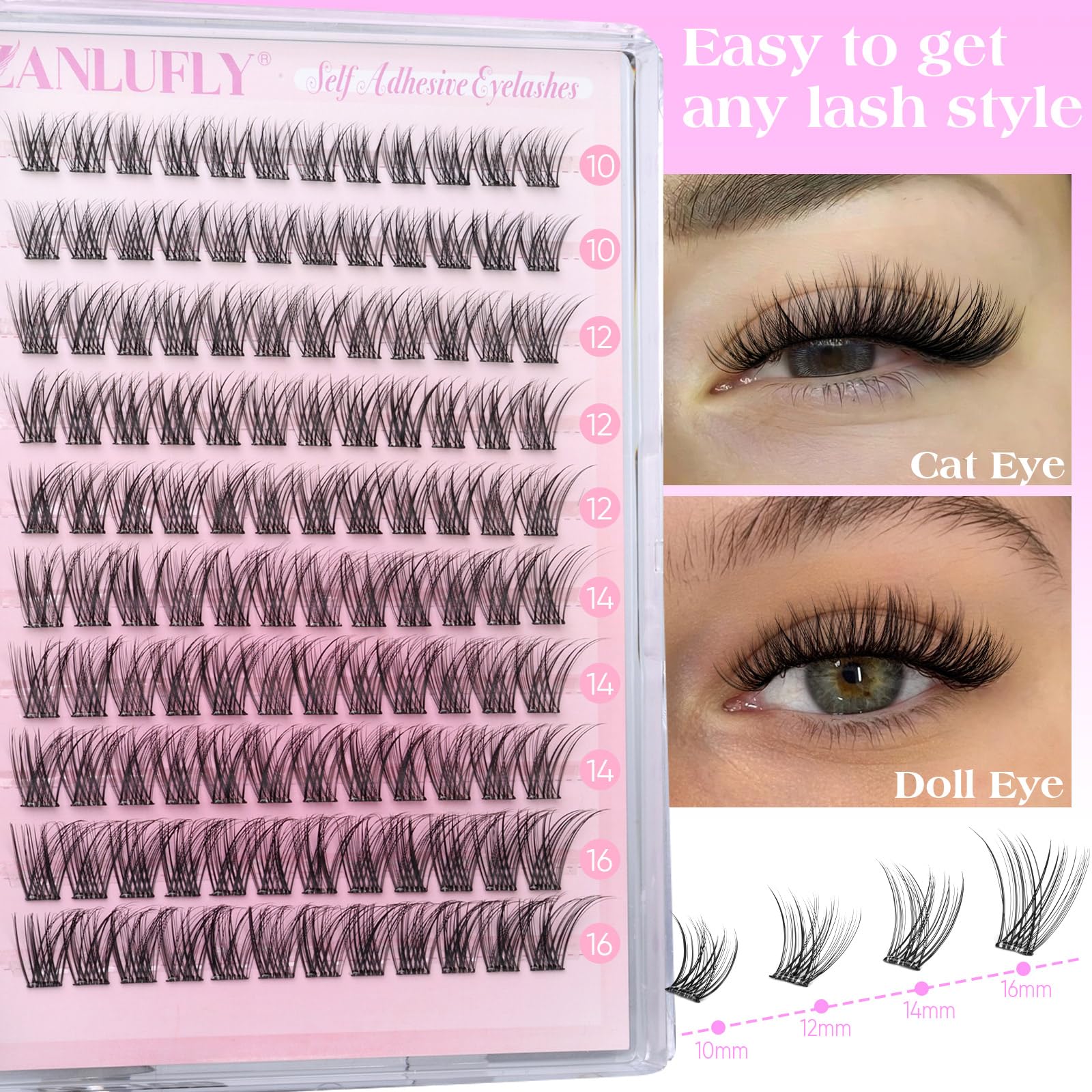 Zanlufly pre-glued lash clusters ready for quick DIY application.