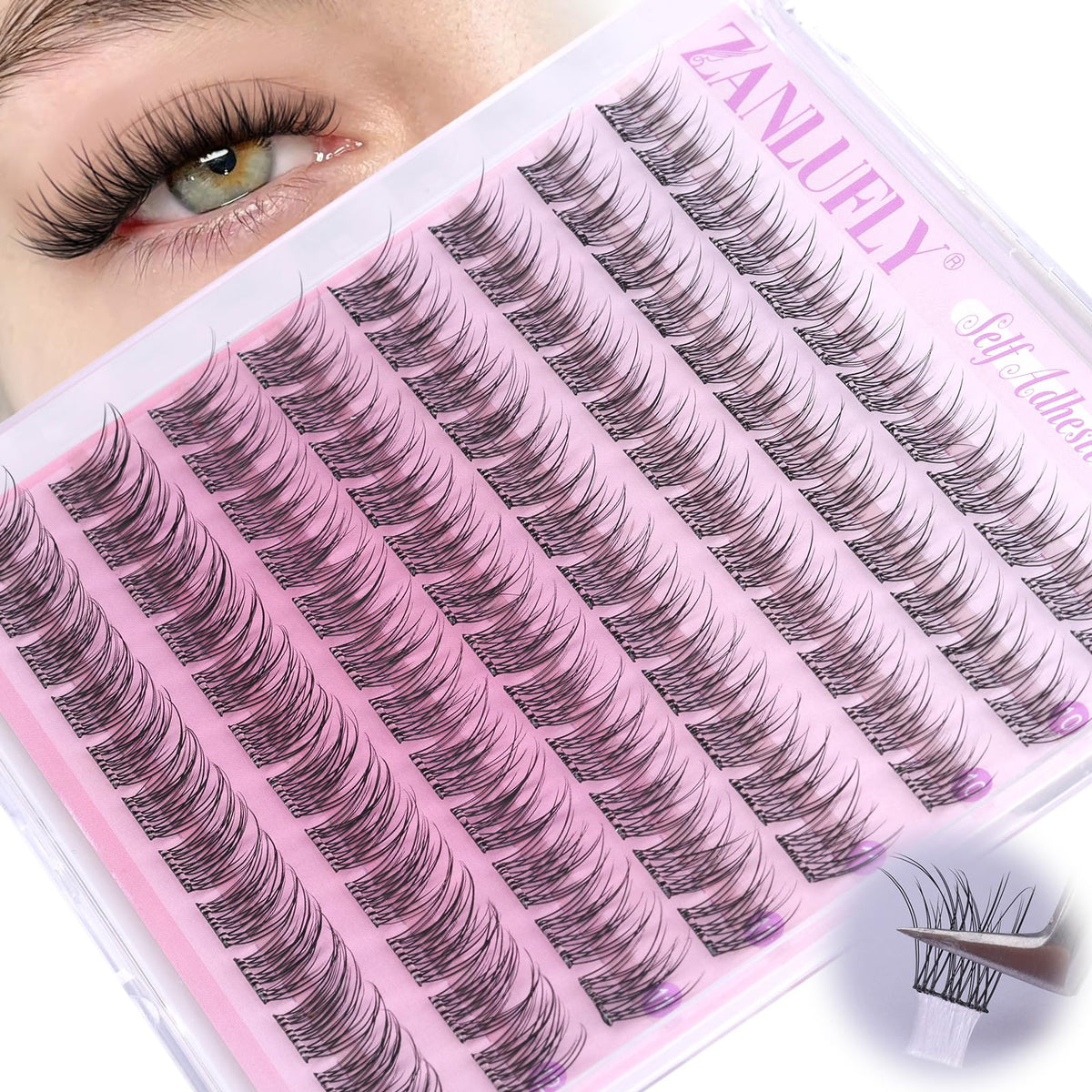 ZANLUFLY self adhesive lash clusters 10mm close up for natural daily definition
