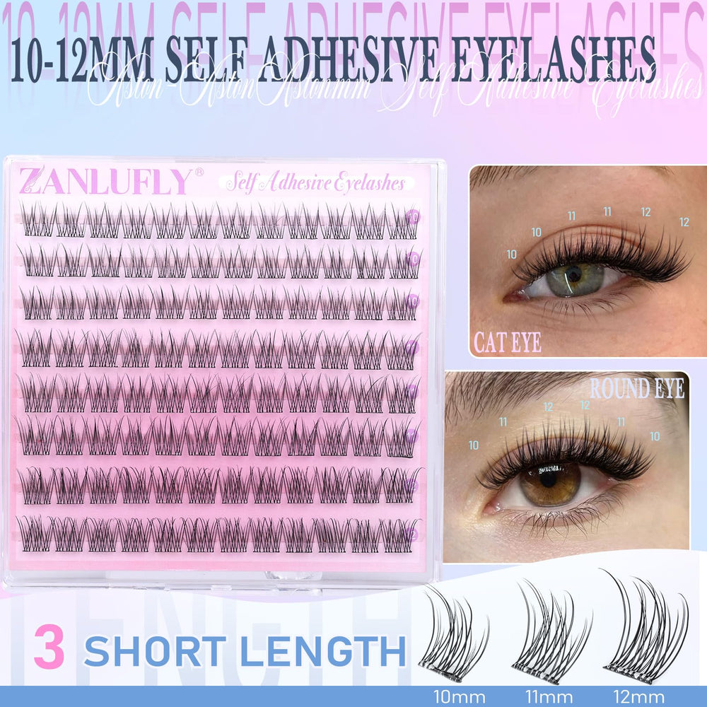 ZANLUFLY self adhesive lash clusters 12mm close up for wispy finish